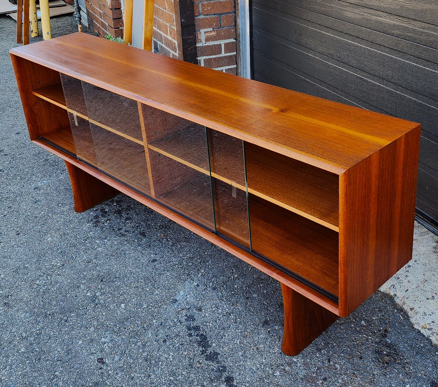 REFINISHED Mid Century Modern Teak Bookcase Display TV Media Console 5 ft