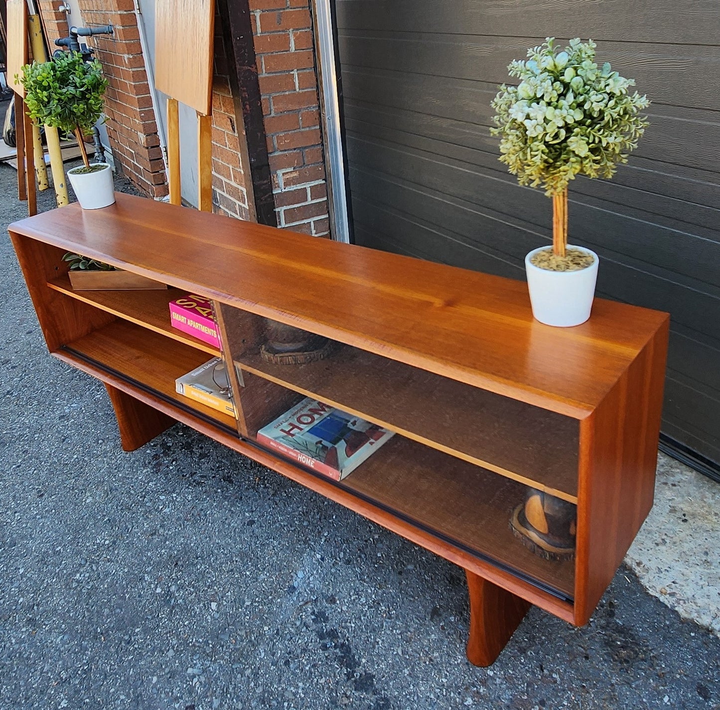 REFINISHED Mid Century Modern Teak Bookcase Display TV Media Console 5 ft