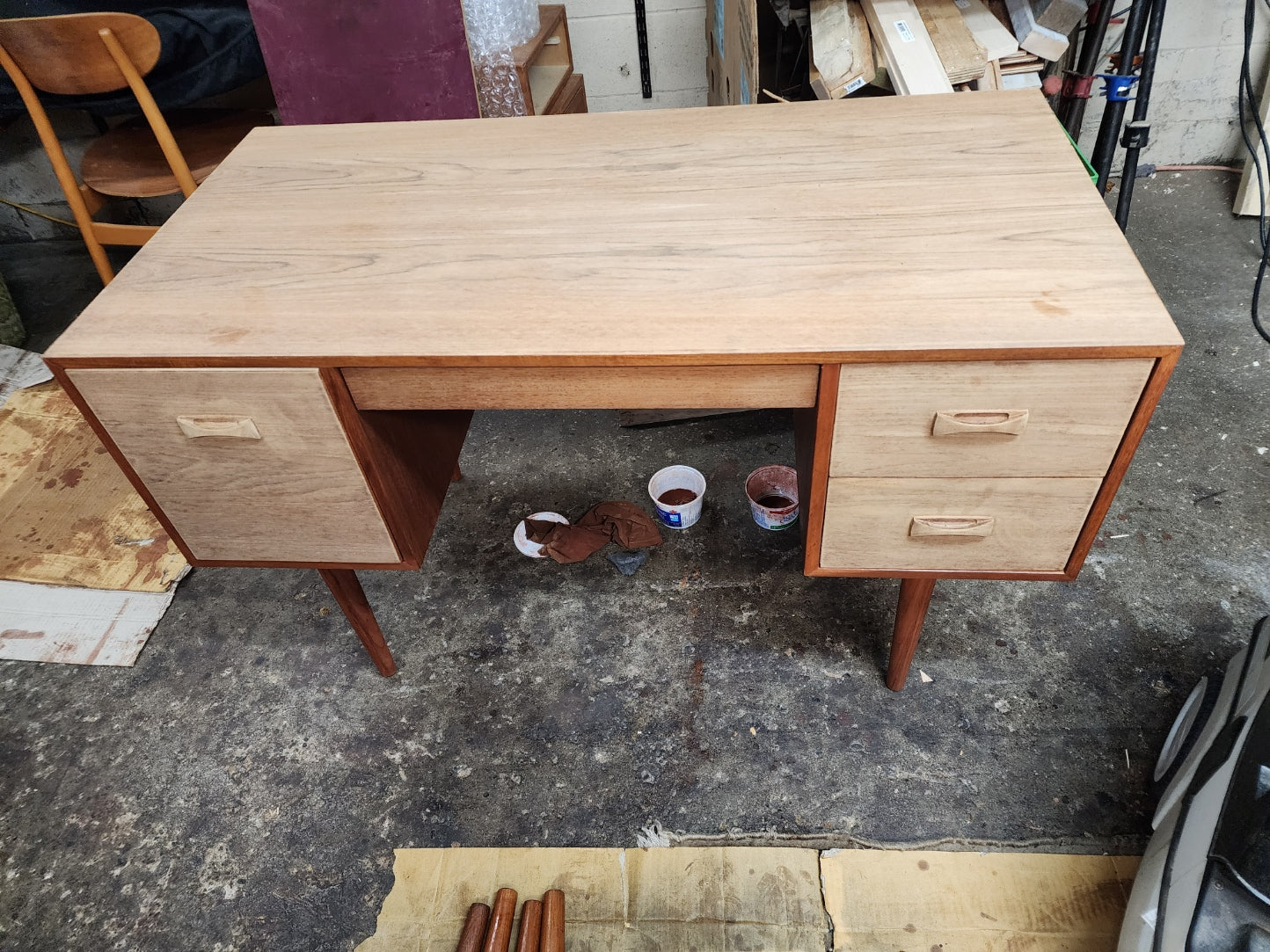 REFINISHED Mid Century Modern Teak Desk with Finished Back