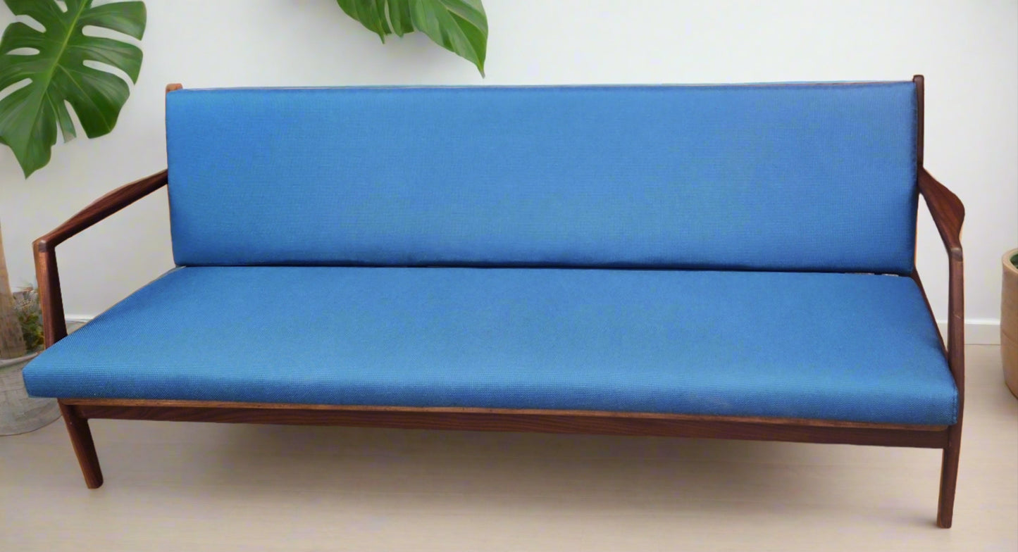 REUPHOLSTERED REFINISHED Mid Century Modern Teak 3-Seater Sofa by R. Huber