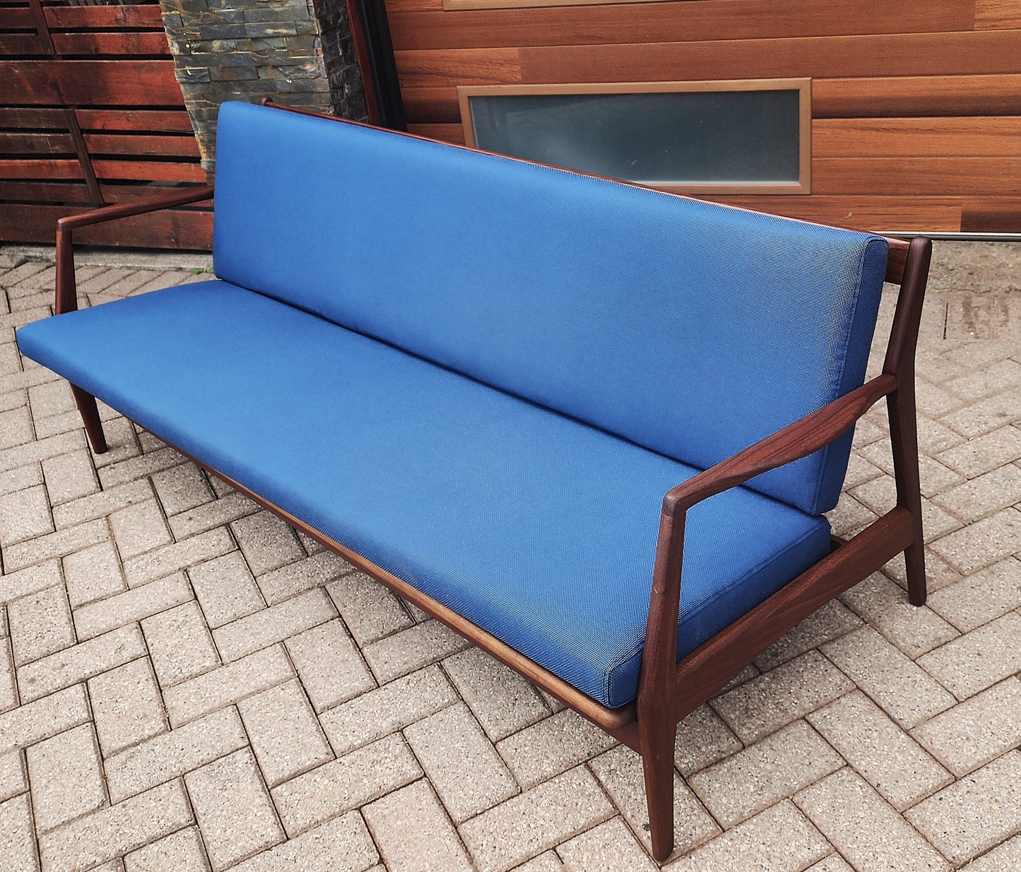 REUPHOLSTERED REFINISHED Mid Century Modern Teak 3-Seater Sofa by R. Huber