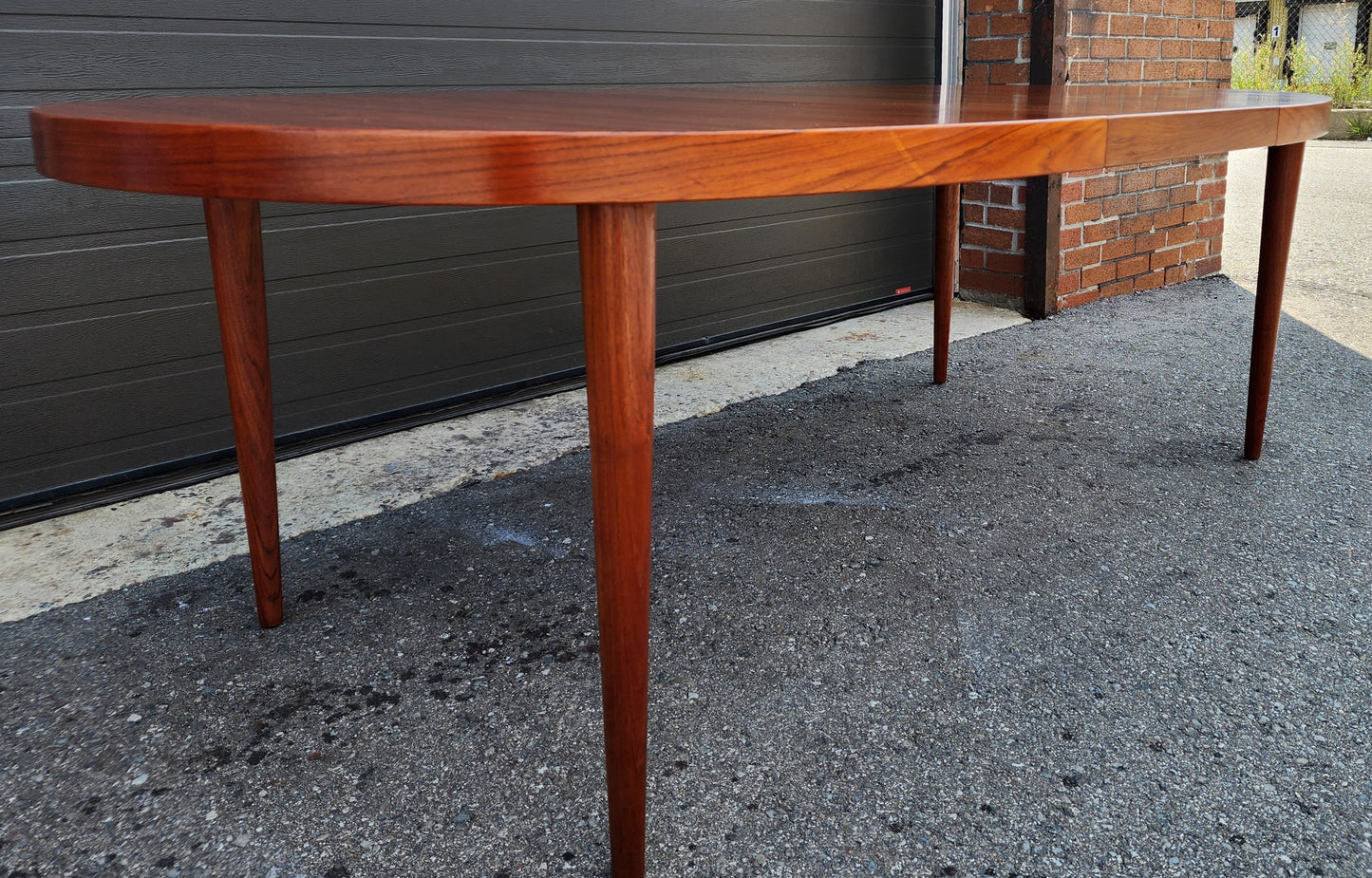 REFINISHED Danish Mid Century Modern Teak Table Oval w 2 leaves 66"-107"