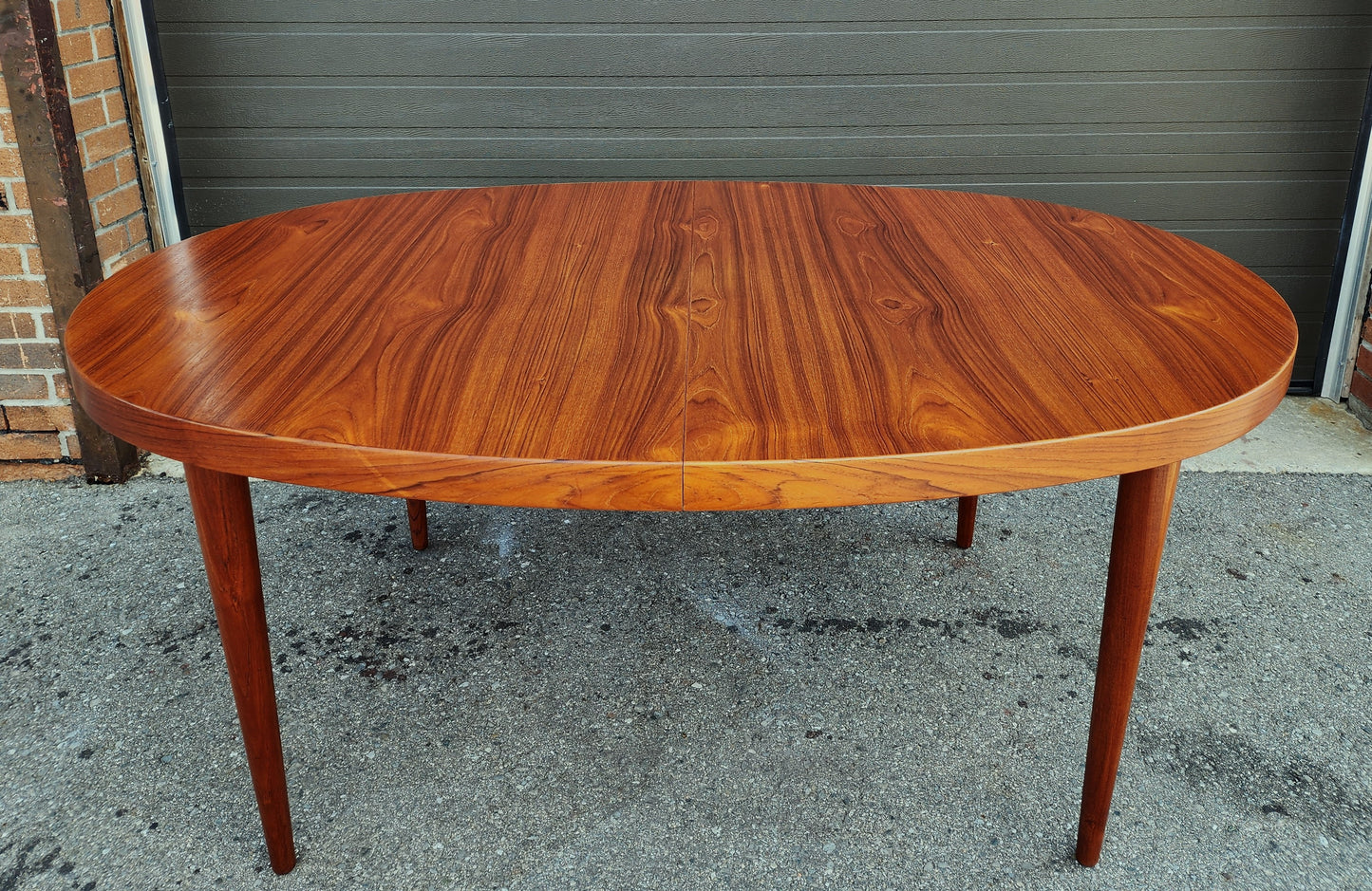 REFINISHED Danish Mid Century Modern Teak Table Oval w 2 leaves 66"-107"