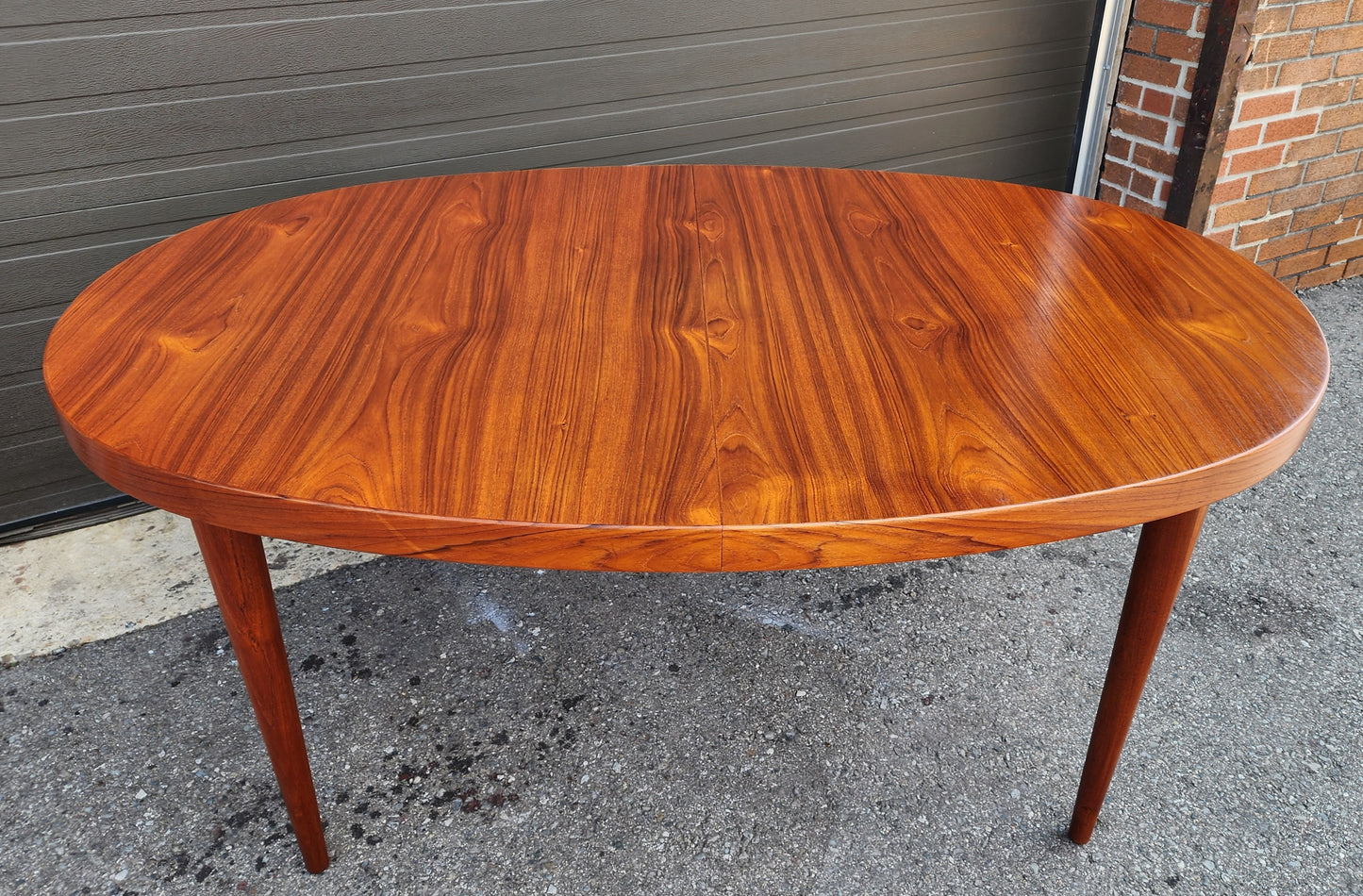 REFINISHED Danish Mid Century Modern Teak Table Oval w 2 leaves 66"-107"
