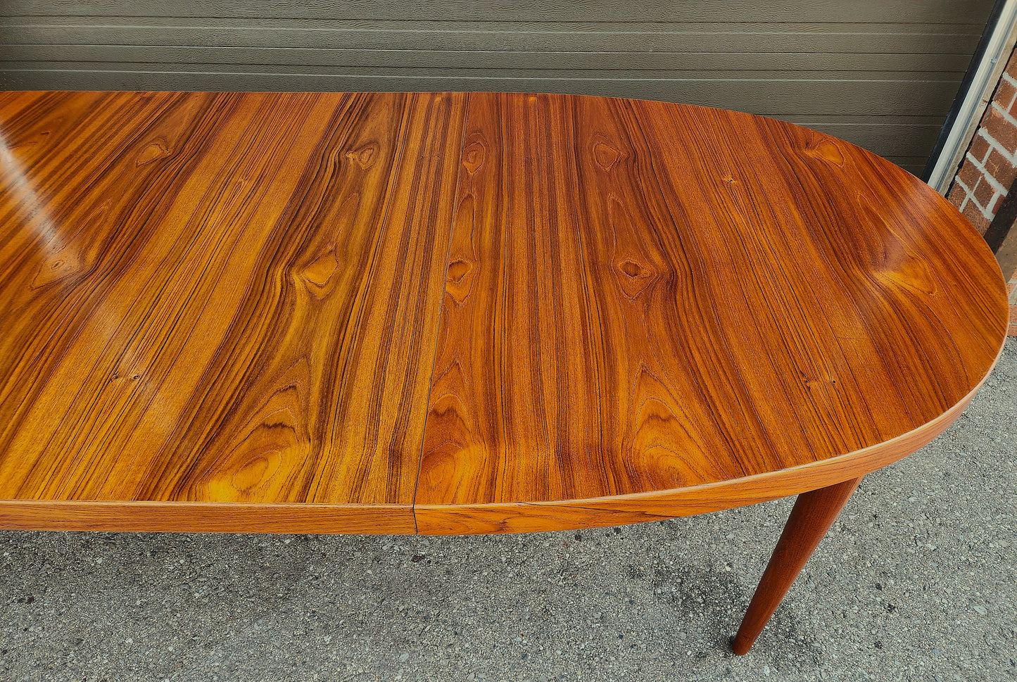 REFINISHED Danish Mid Century Modern Teak Table Oval w 2 leaves 66"-107"