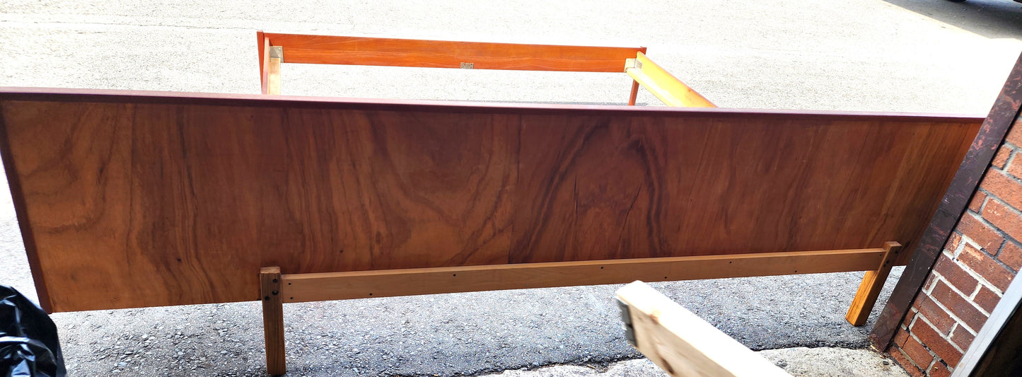 REFINISHED Mid Century Modern Teak Bed King w Floating Nightstands