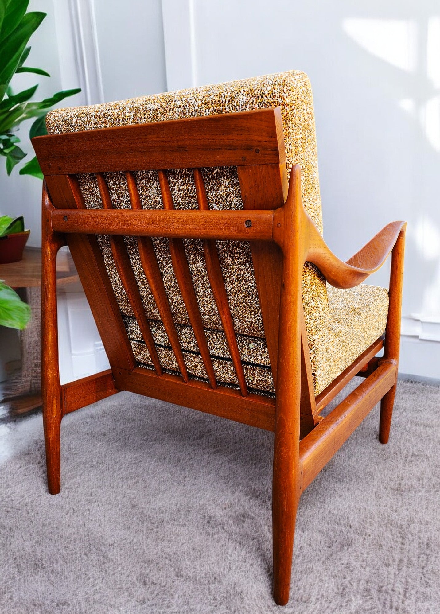 REFINISHED REUPHOLSTERED Danish MCM Teak Lounge Chair w Performance Fabric