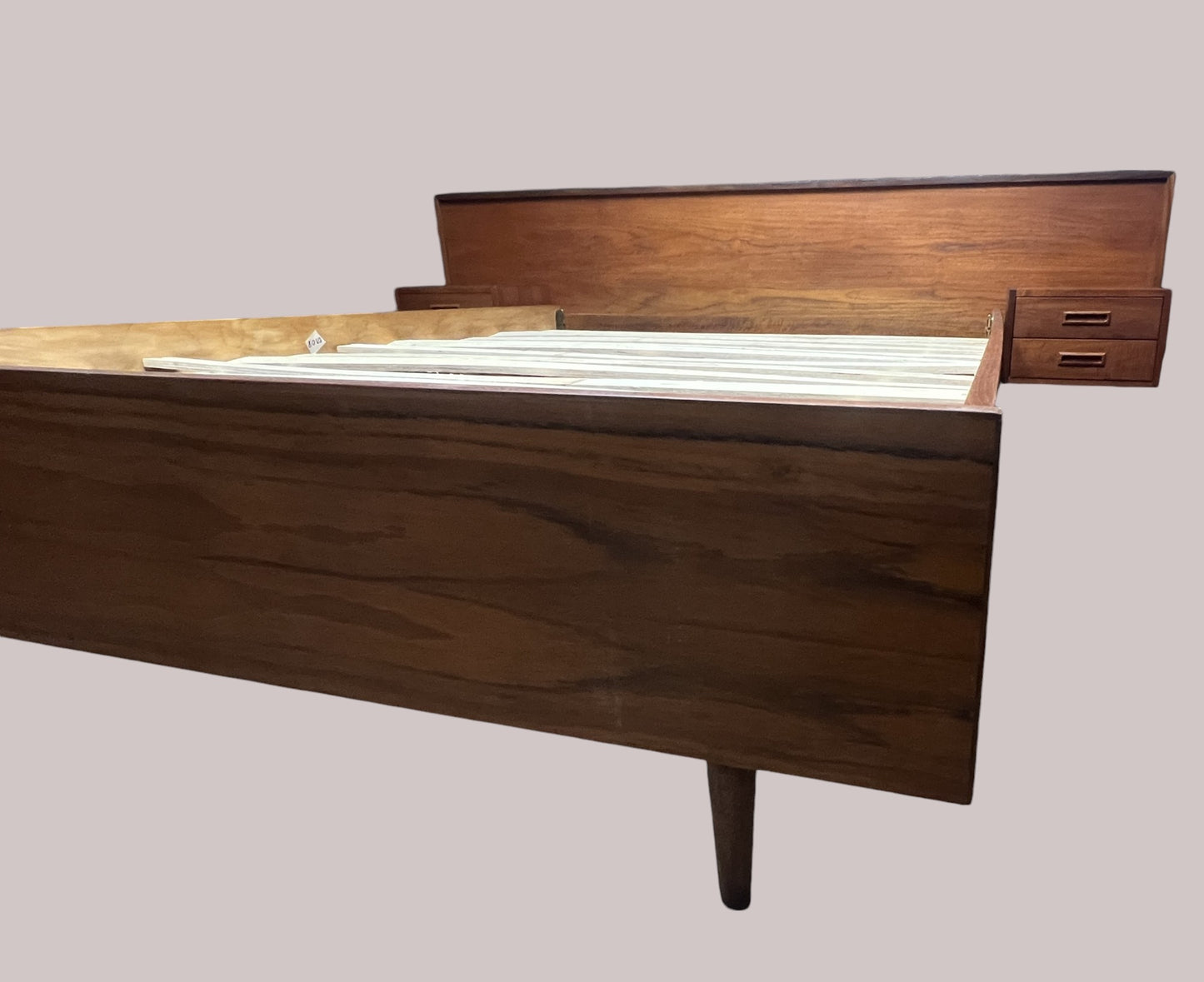REFINISHED Mid Century Modern Teak Queen Bed w Nightstands