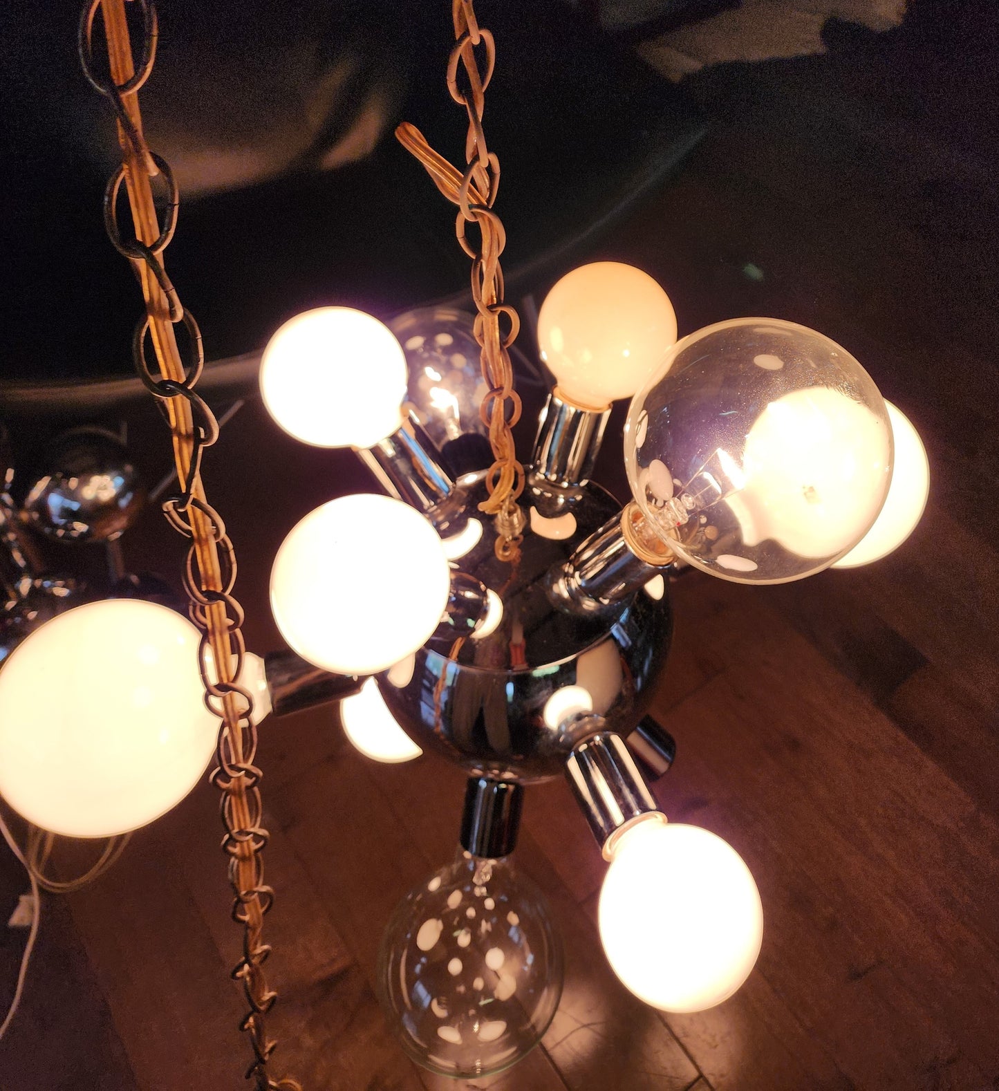 Mid Century Modern Chrome and Glass Sputnik Ceiling Chandelier with 12 lights, Space Age