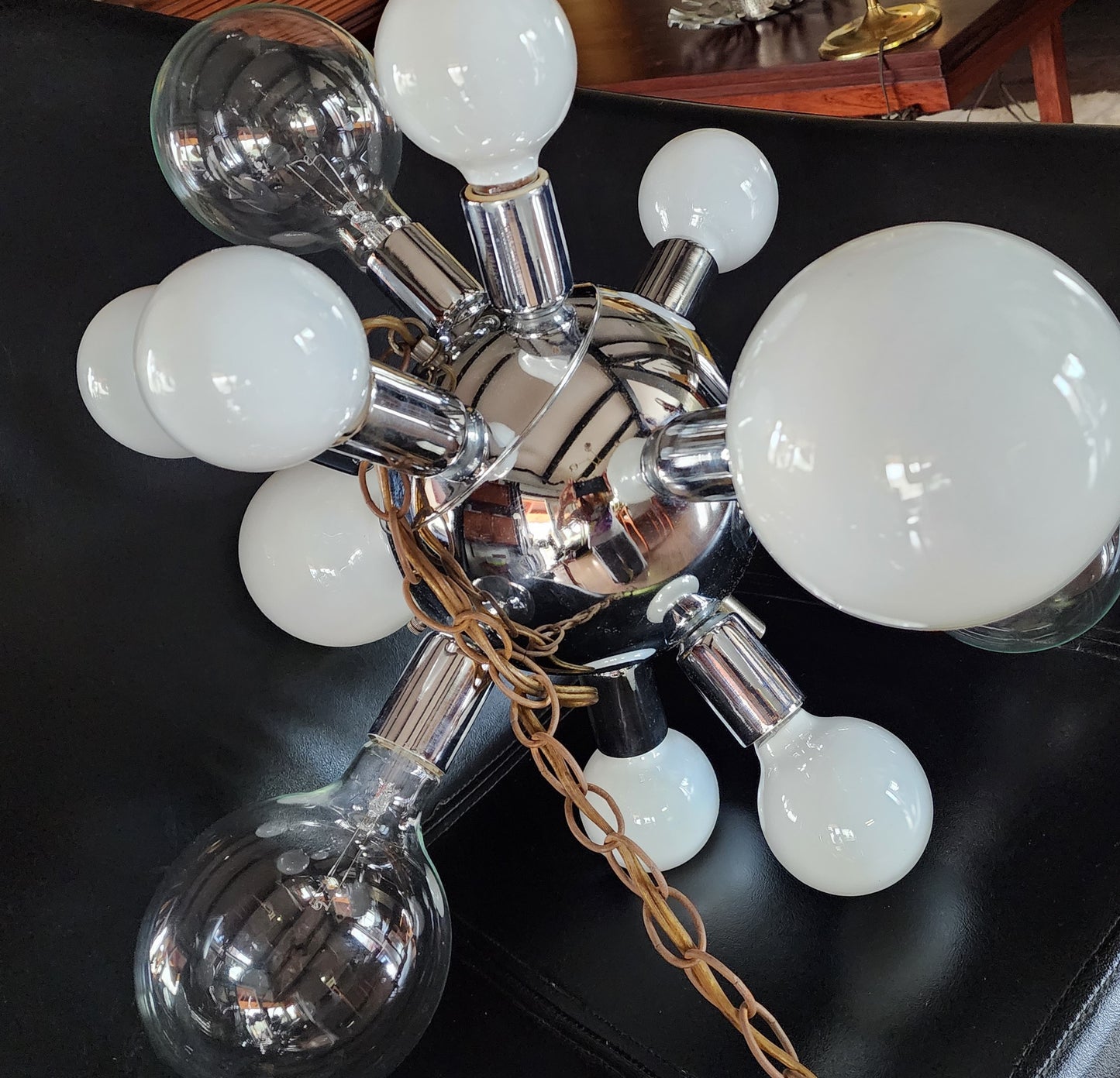 Mid Century Modern Chrome and Glass Sputnik Ceiling Chandelier with 12 lights, Space Age