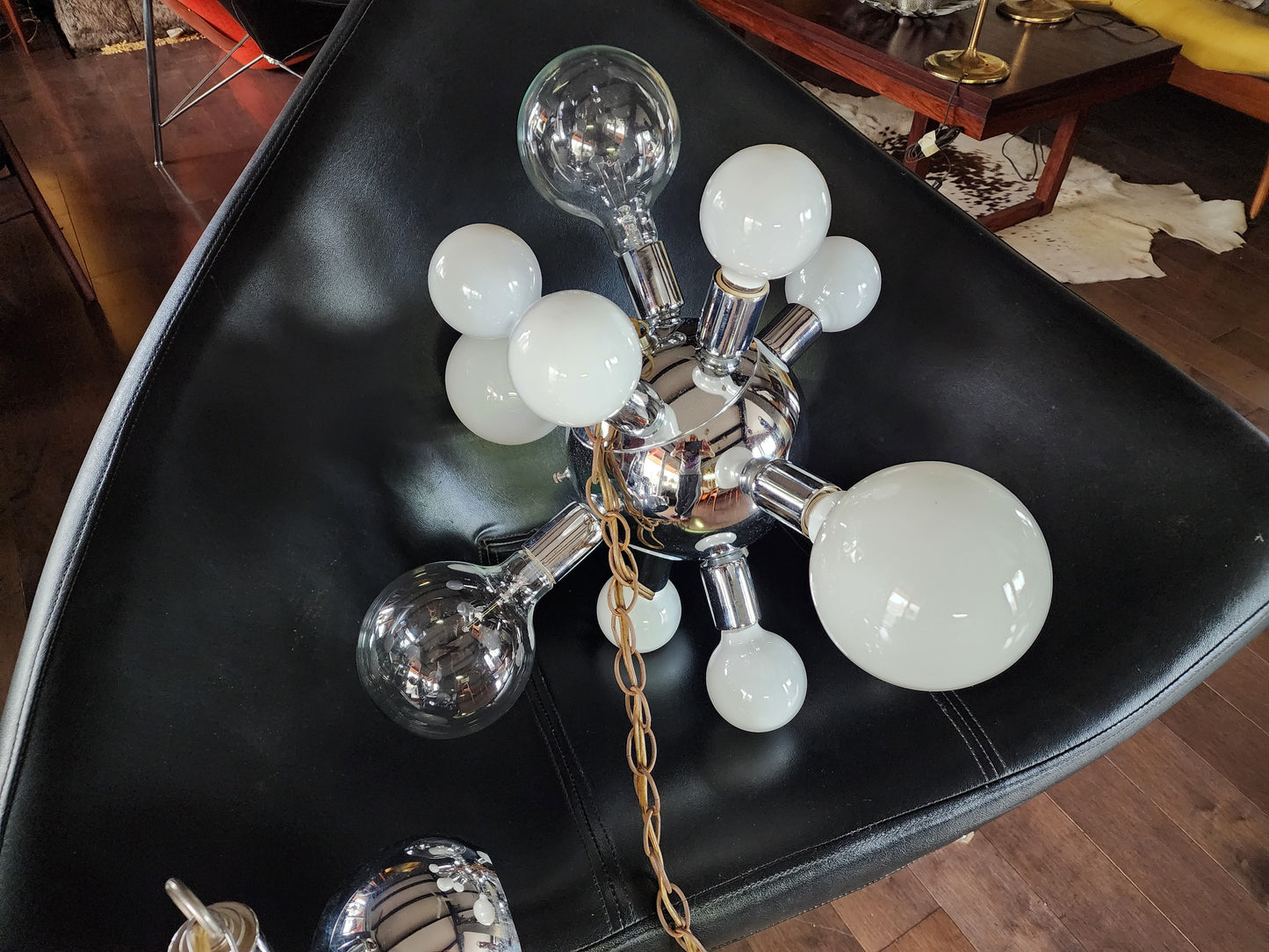 Mid Century Modern Chrome and Glass Sputnik Ceiling Chandelier with 12 lights, Space Age