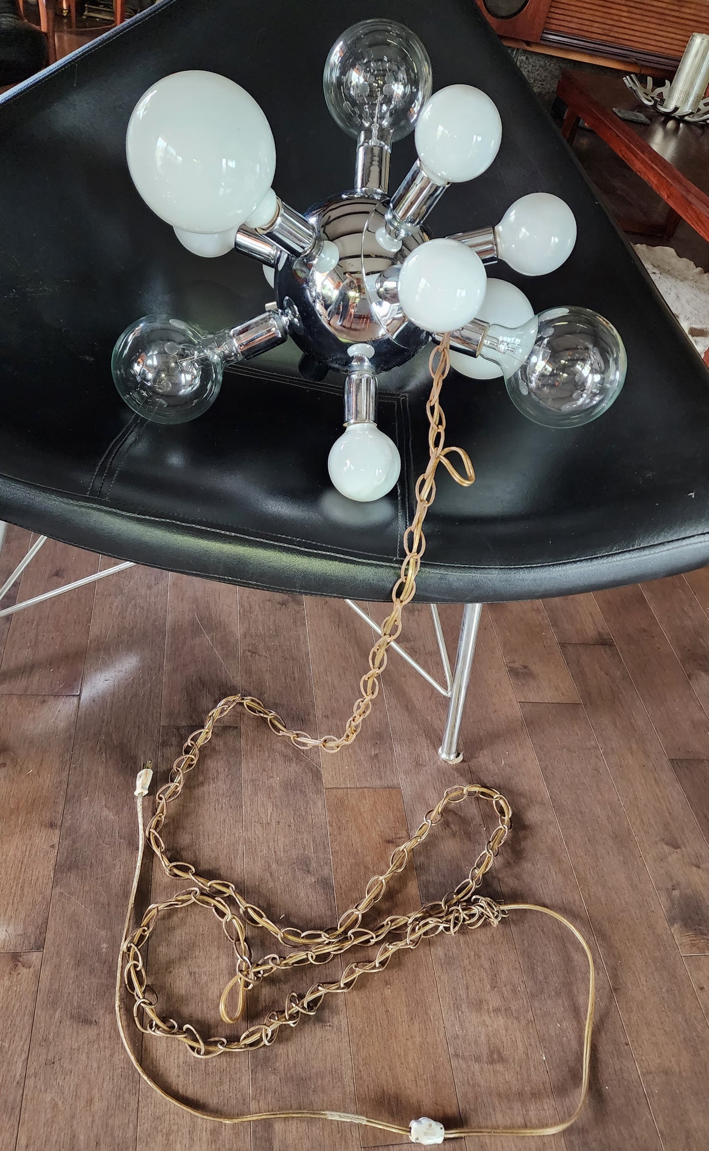 Mid Century Modern Chrome and Glass Sputnik Ceiling Chandelier with 12 lights, Space Age