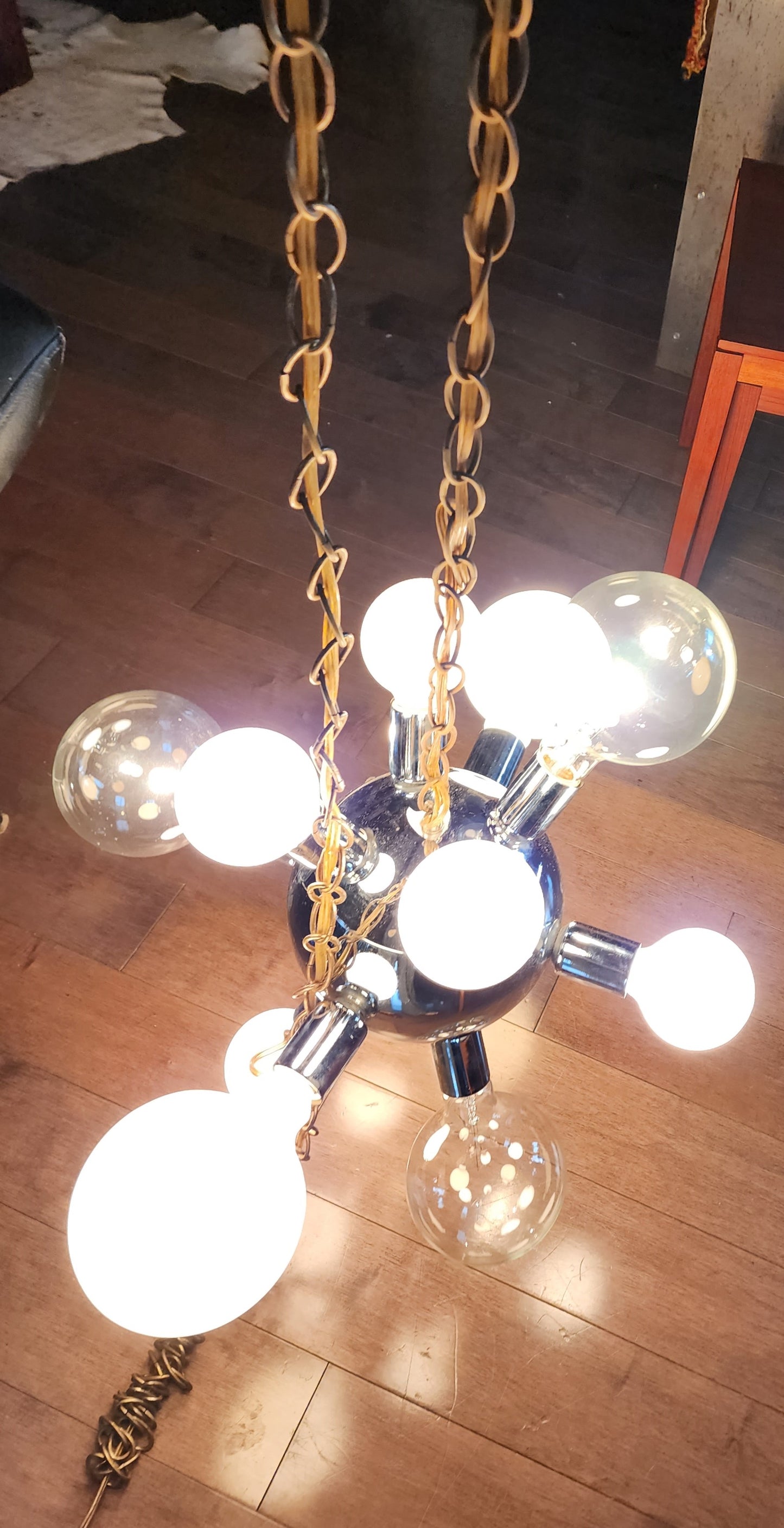 Mid Century Modern Chrome and Glass Sputnik Ceiling Chandelier with 12 lights, Space Age
