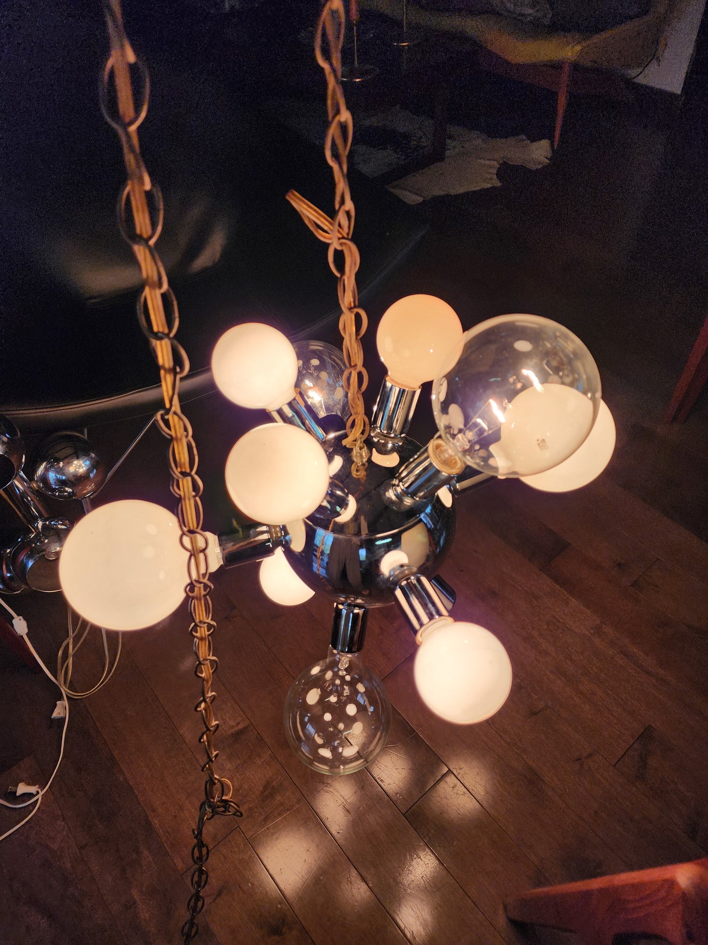 Mid Century Modern Chrome and Glass Sputnik Ceiling Chandelier with 12 lights, Space Age