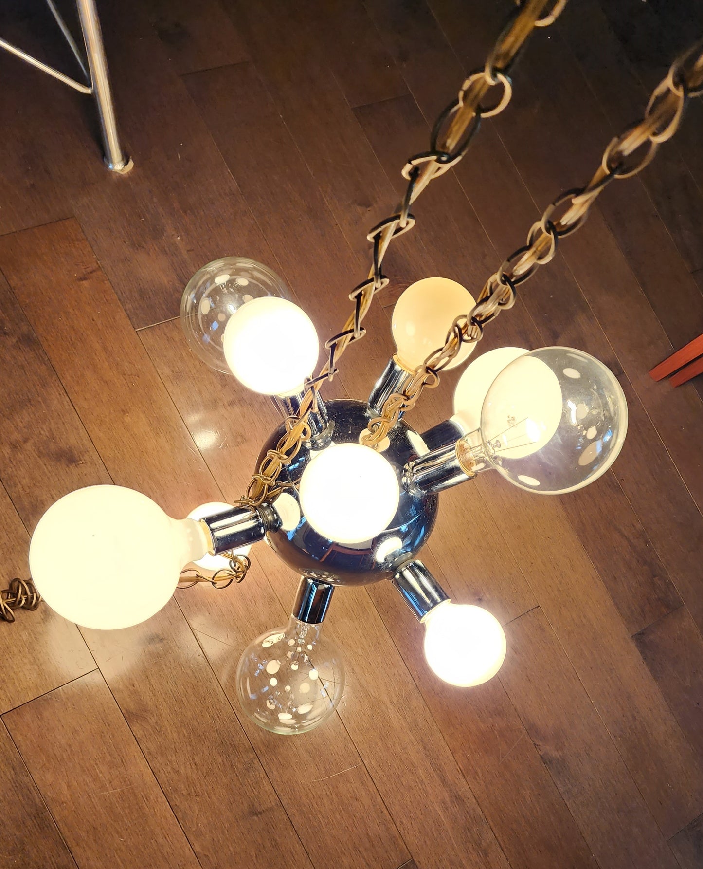 Mid Century Modern Chrome and Glass Sputnik Ceiling Chandelier with 12 lights, Space Age