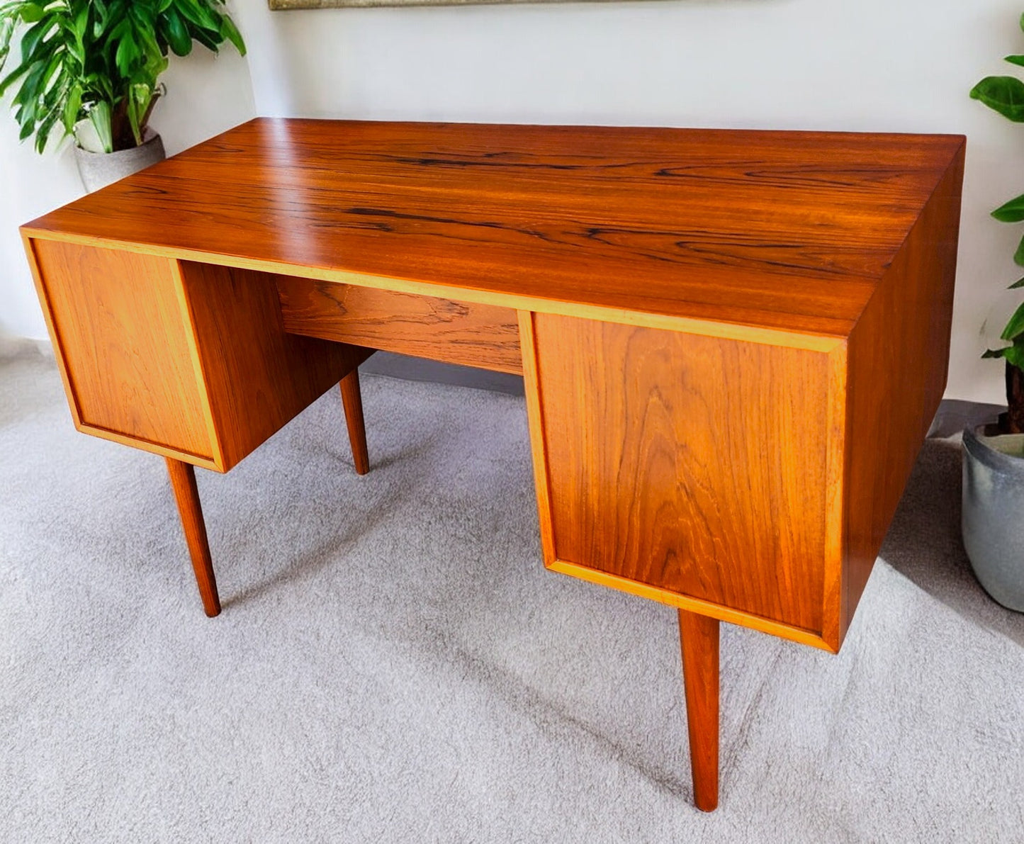 REFINISHED Mid Century Modern Teak Desk with Finished Back