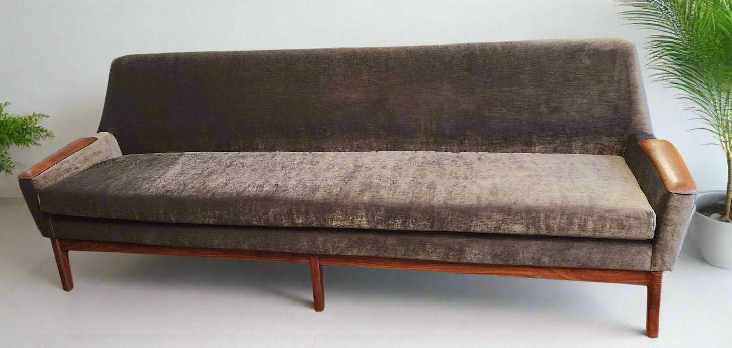 REFINISHED REUPHOLSTERED Danish MCM Teak Sofa 4-Seater, Performance Easy Care