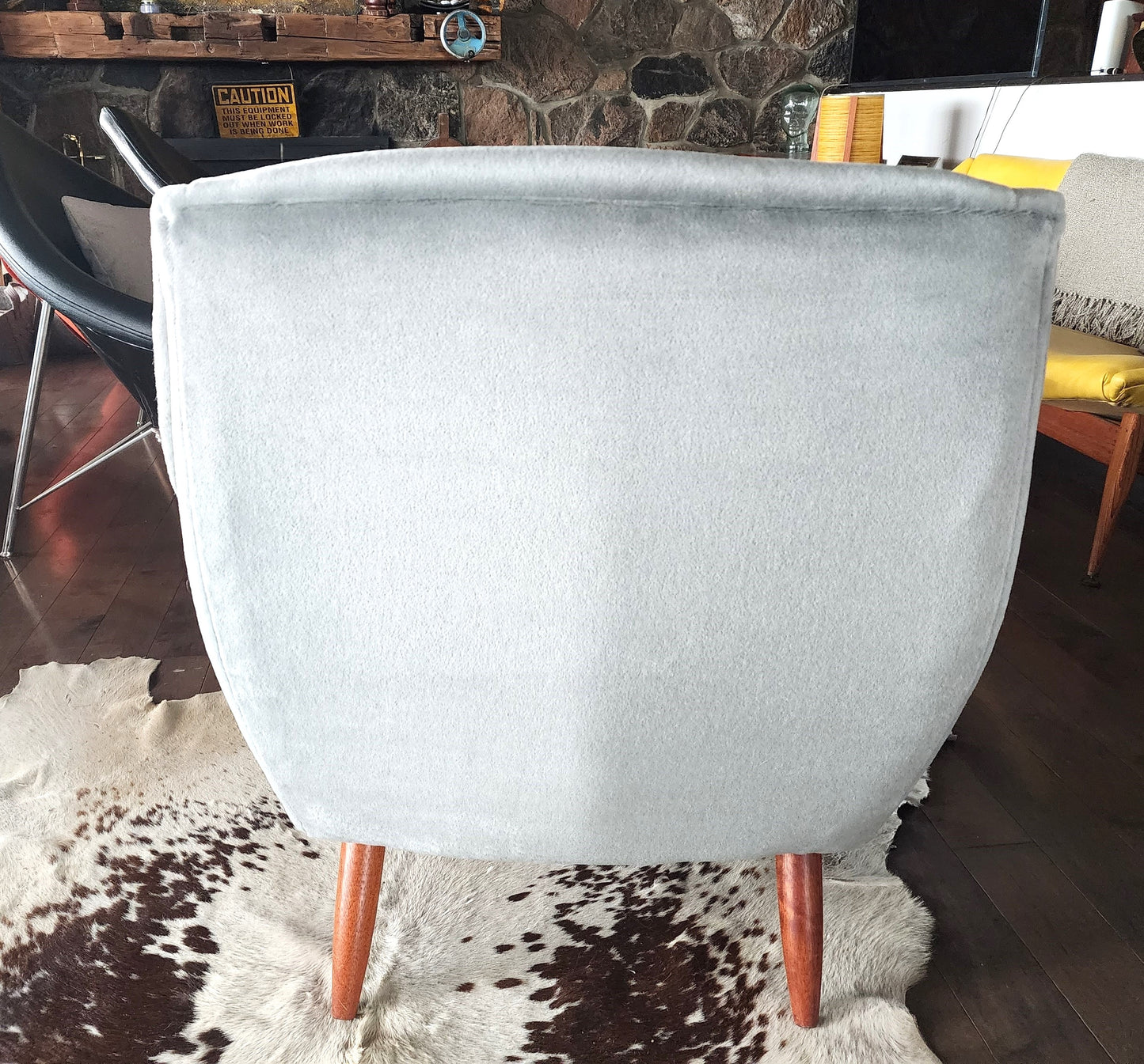 2 REFINISHED REUPHOLSTERED in Wool Mohair Teak Mid Century Modern Lounge Chairs