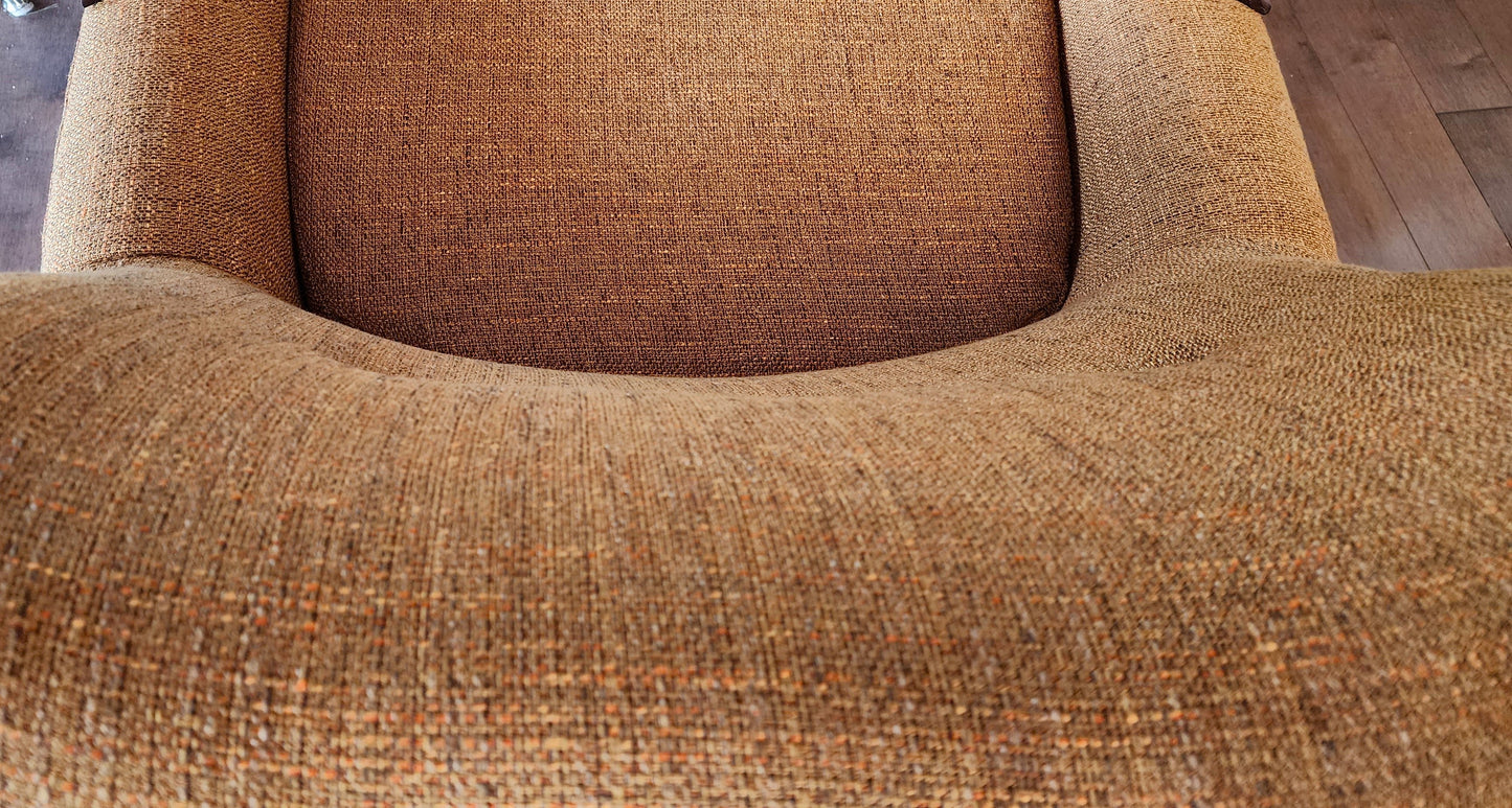 2 REFINISHED REUPHOLSTERED Mid Century Modern Armchairs & Ottoman