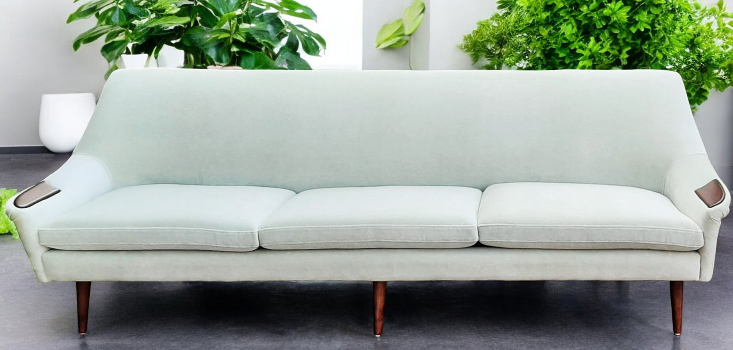 REFINISHED & REUPHOLSTERED in wool mohair Danish Mid Century Modern Sofa 4-seater