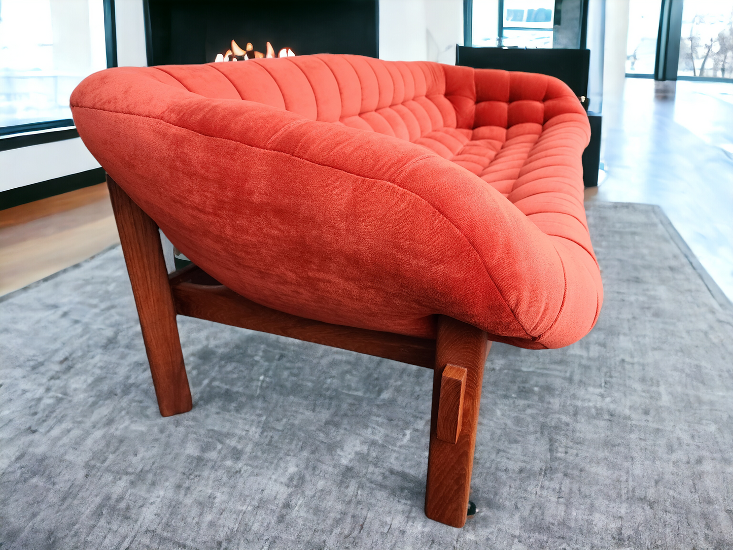 REFINISHED Mid Century Modern R.Huber Teak Scoop Sofa XL