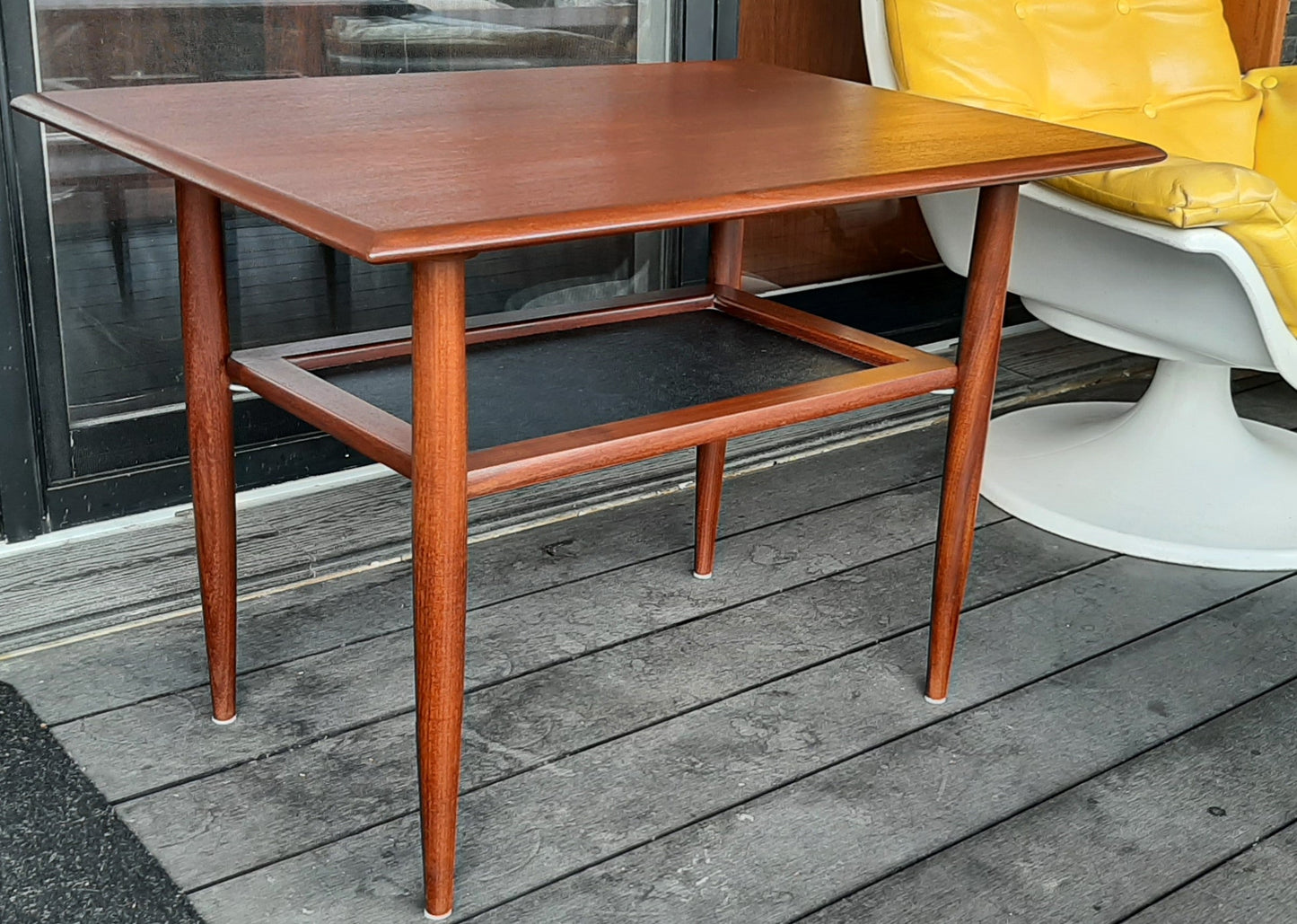 REFINISHED Mid Century Modern Teak Accent Table with Shelf by RS Associates