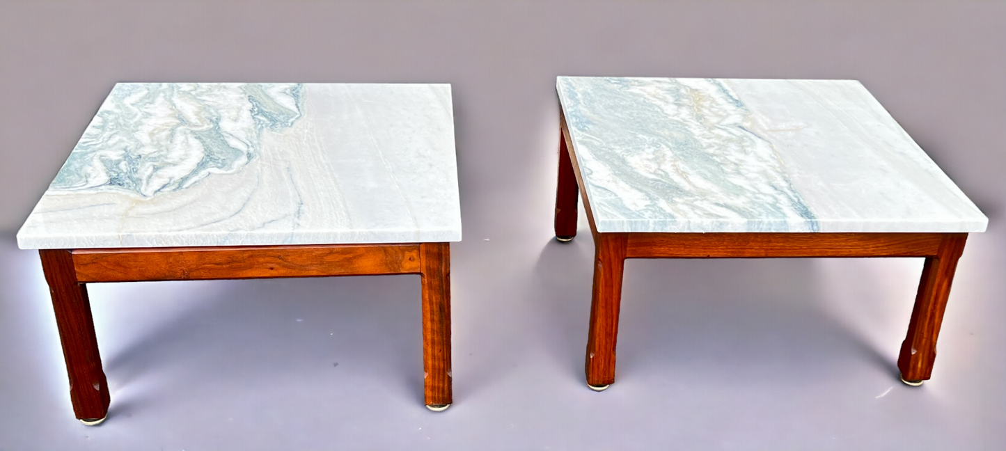 REFINISHED Mid Century Modern Teak Accent Table w Quartzite Top (2 available)