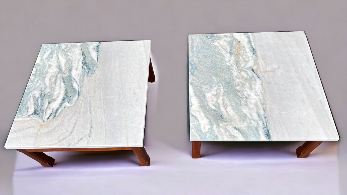 REFINISHED Mid Century Modern Teak Accent Table w Quartzite Top (2 available)