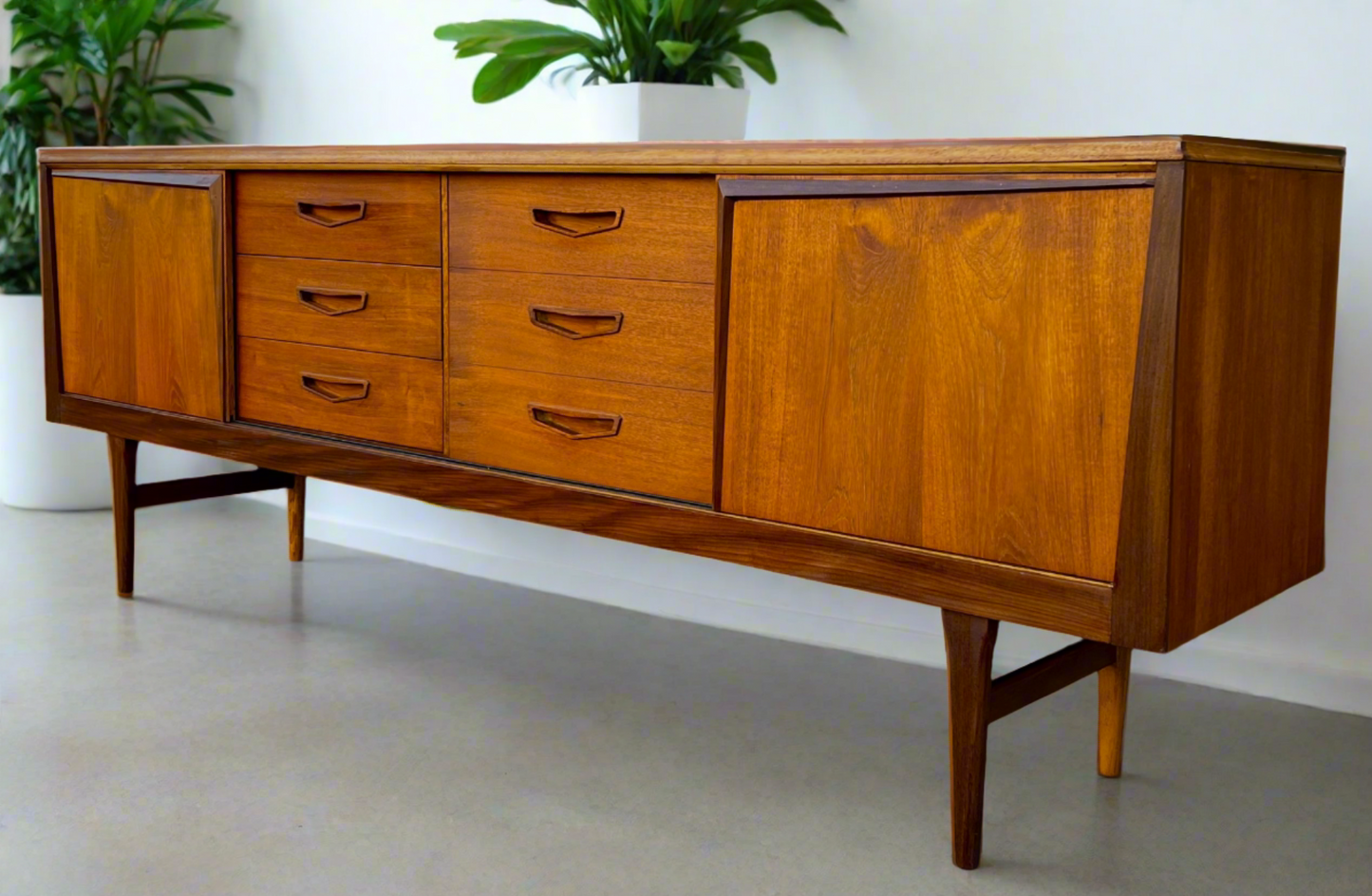 REFINISHED Mid Century Modern Teak Sideboard by Royal Heritage Furniture, 87"