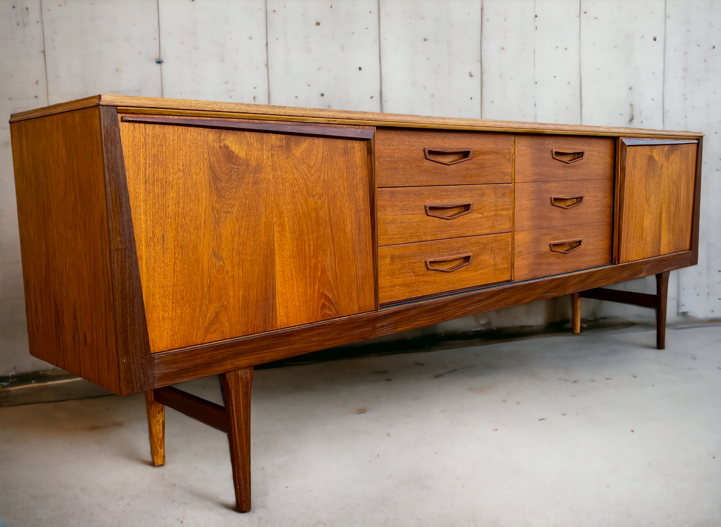 REFINISHED Mid Century Modern Teak Sideboard by Royal Heritage Furniture, 87"