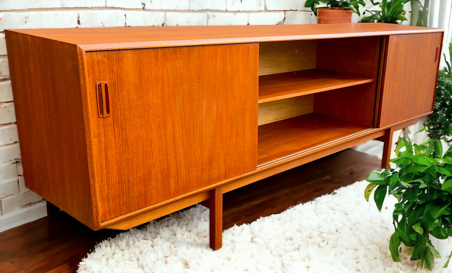 REFINISHED Mid Century Modern Teak Sideboard Credenza 7 ft