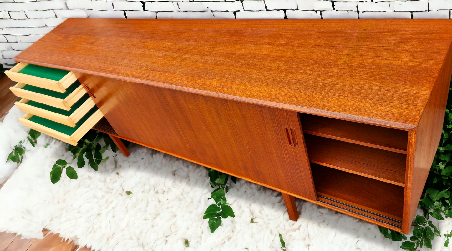 REFINISHED Mid Century Modern Teak Sideboard Credenza 7 ft