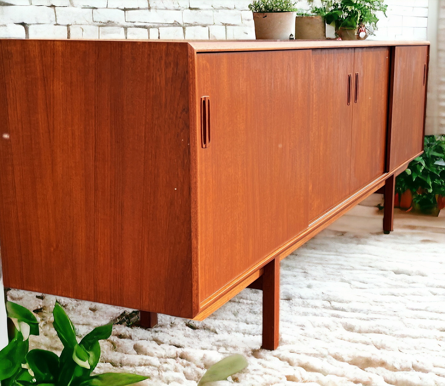 REFINISHED Mid Century Modern Teak Sideboard Credenza 7 ft