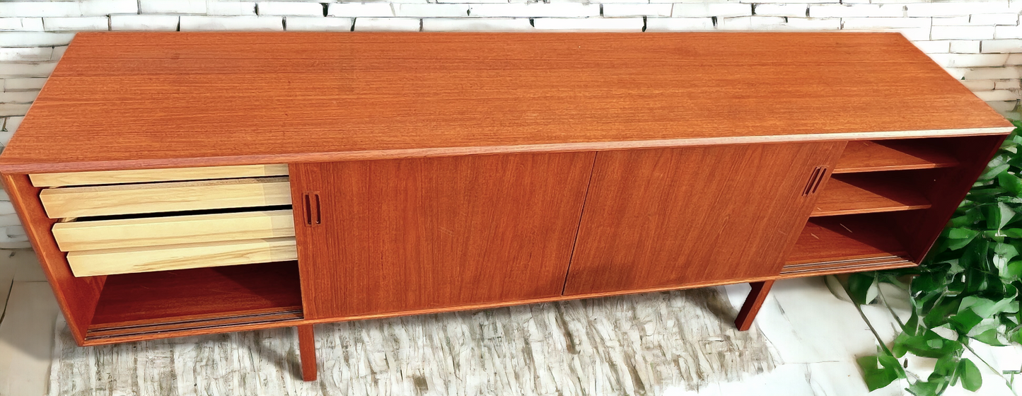 REFINISHED Mid Century Modern Teak Sideboard Credenza 7 ft