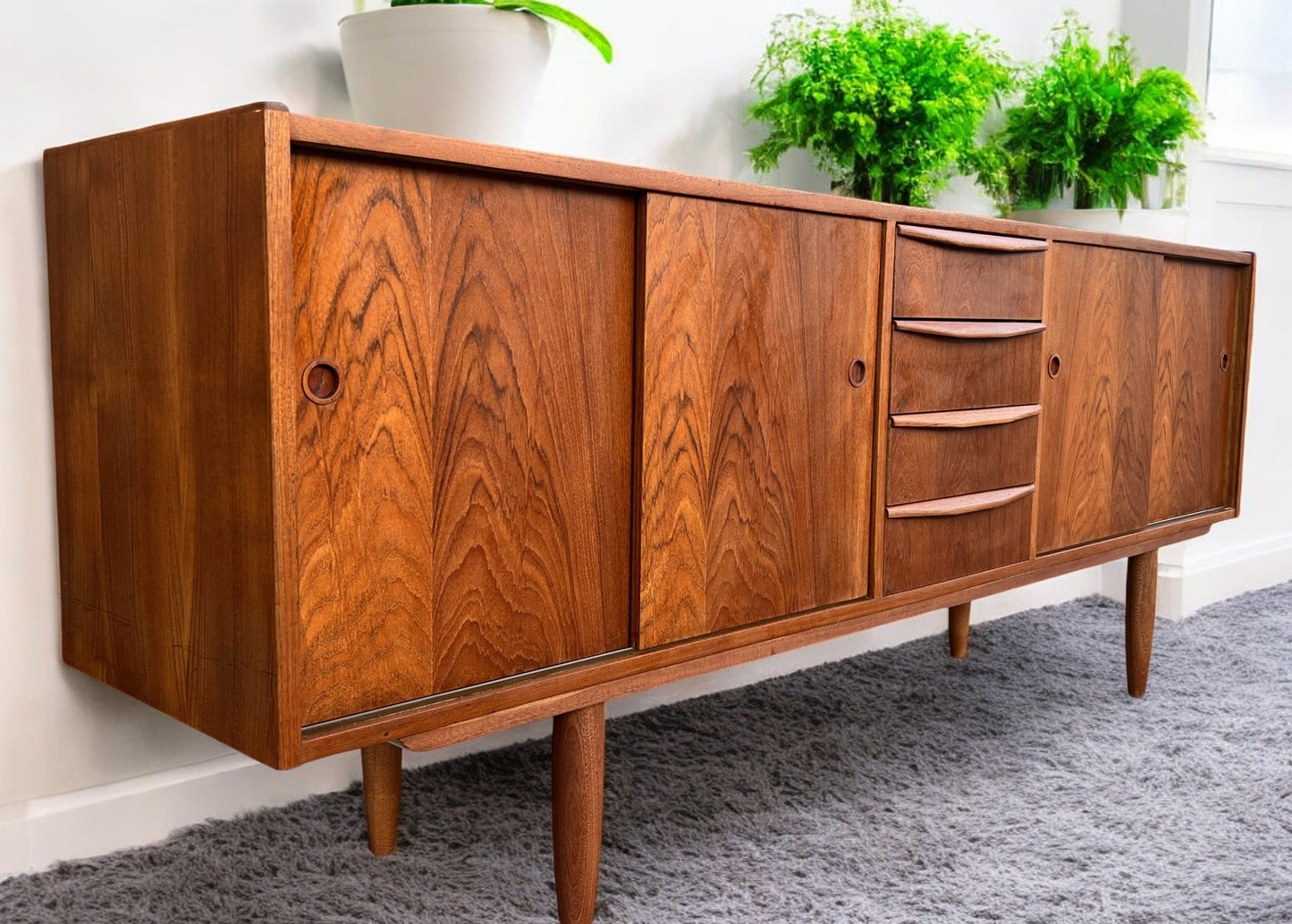 REFINISHED Mid Century Modern Teak Sideboard Narrow 74"