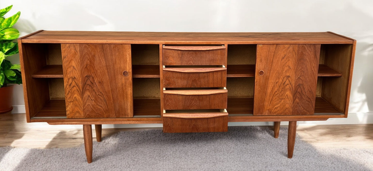REFINISHED Mid Century Modern Teak Sideboard Narrow 74"