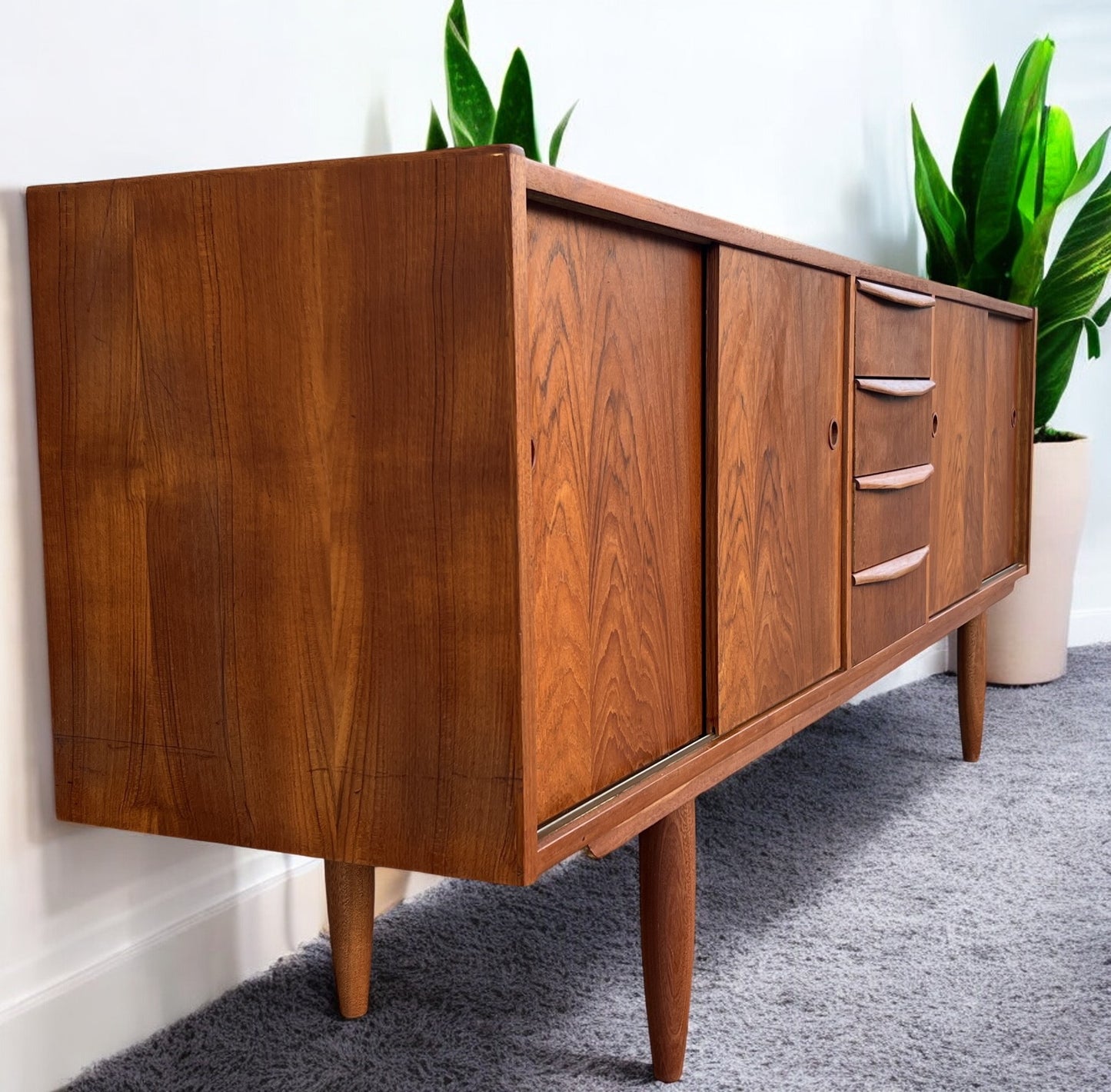 REFINISHED Mid Century Modern Teak Sideboard Narrow 74"