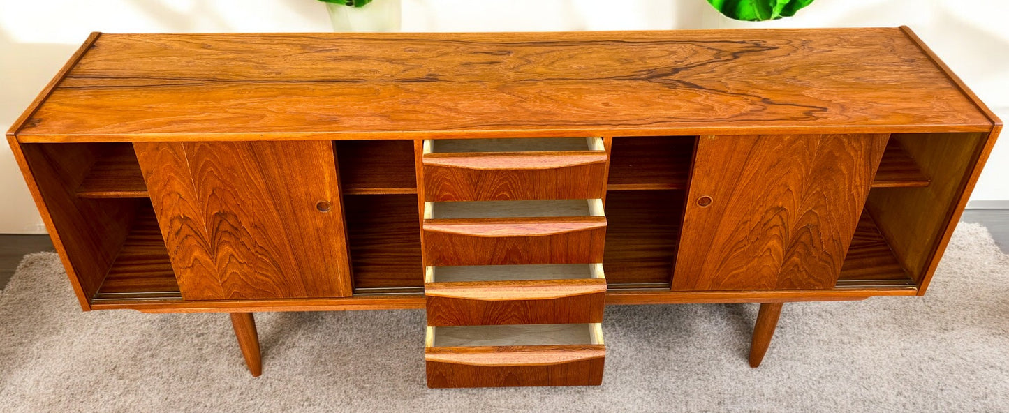 REFINISHED Mid Century Modern Teak Sideboard Narrow 74"