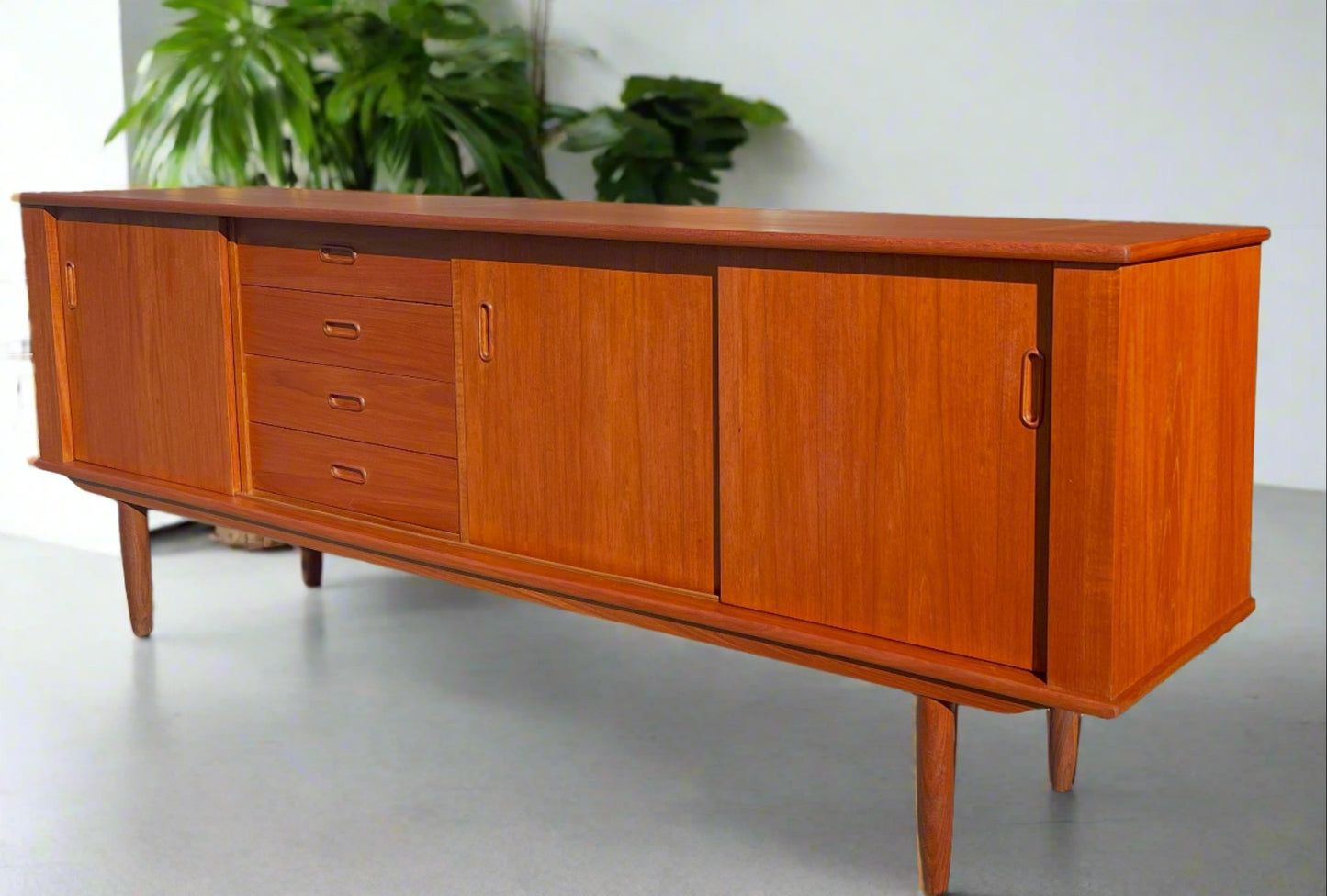 REFINISHED Mid Century Modern Teak Sideboard 7 ft