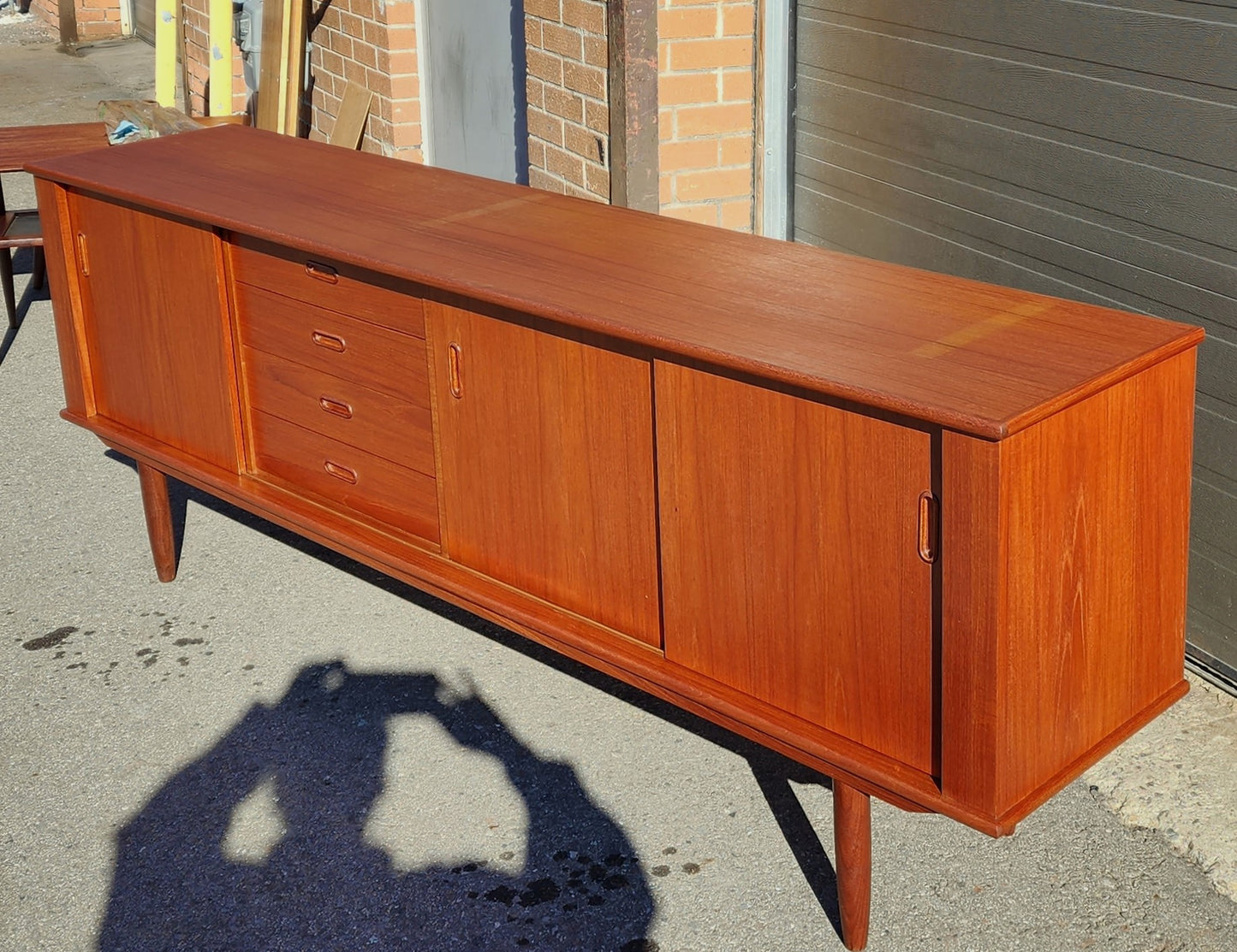 REFINISHED Mid Century Modern Teak Sideboard 7 ft