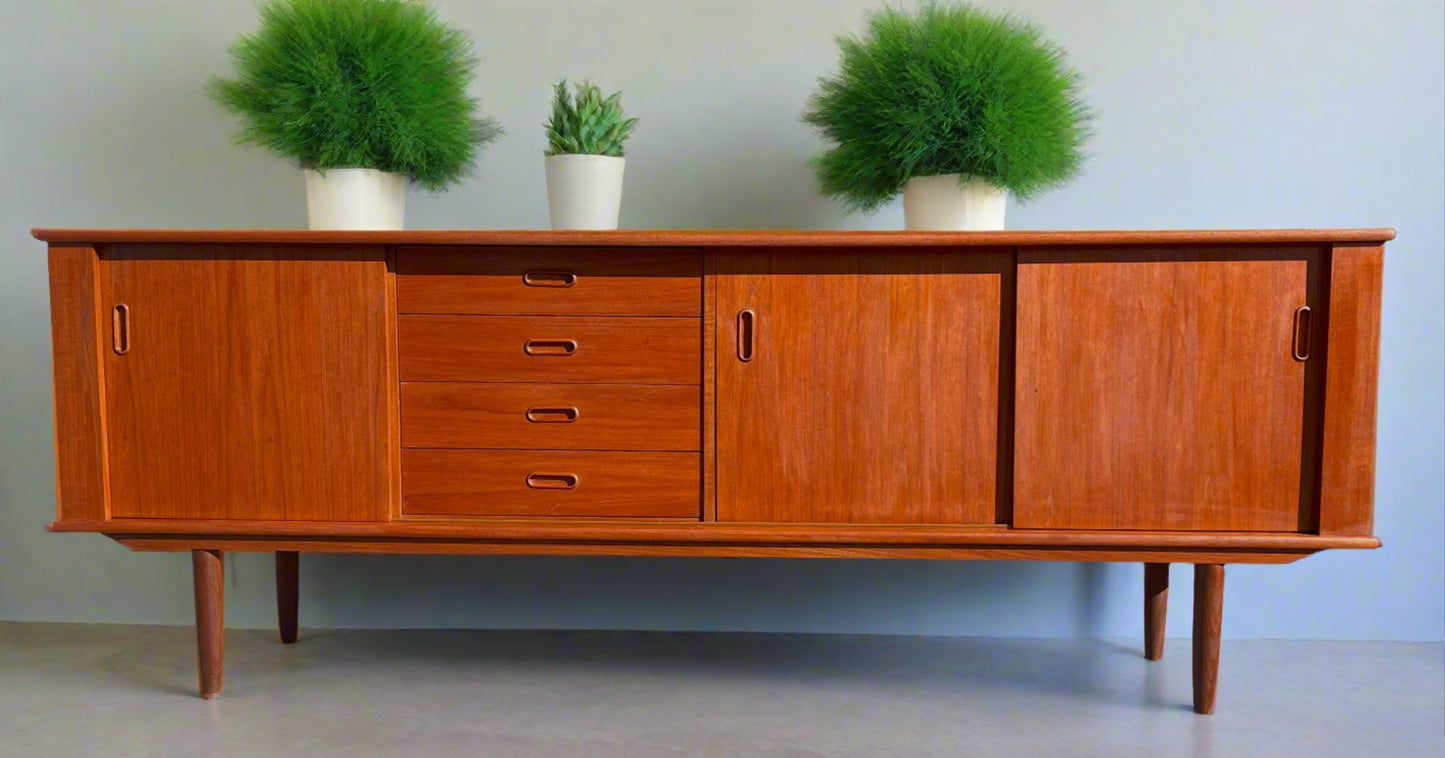 REFINISHED Mid Century Modern Teak Sideboard 7 ft