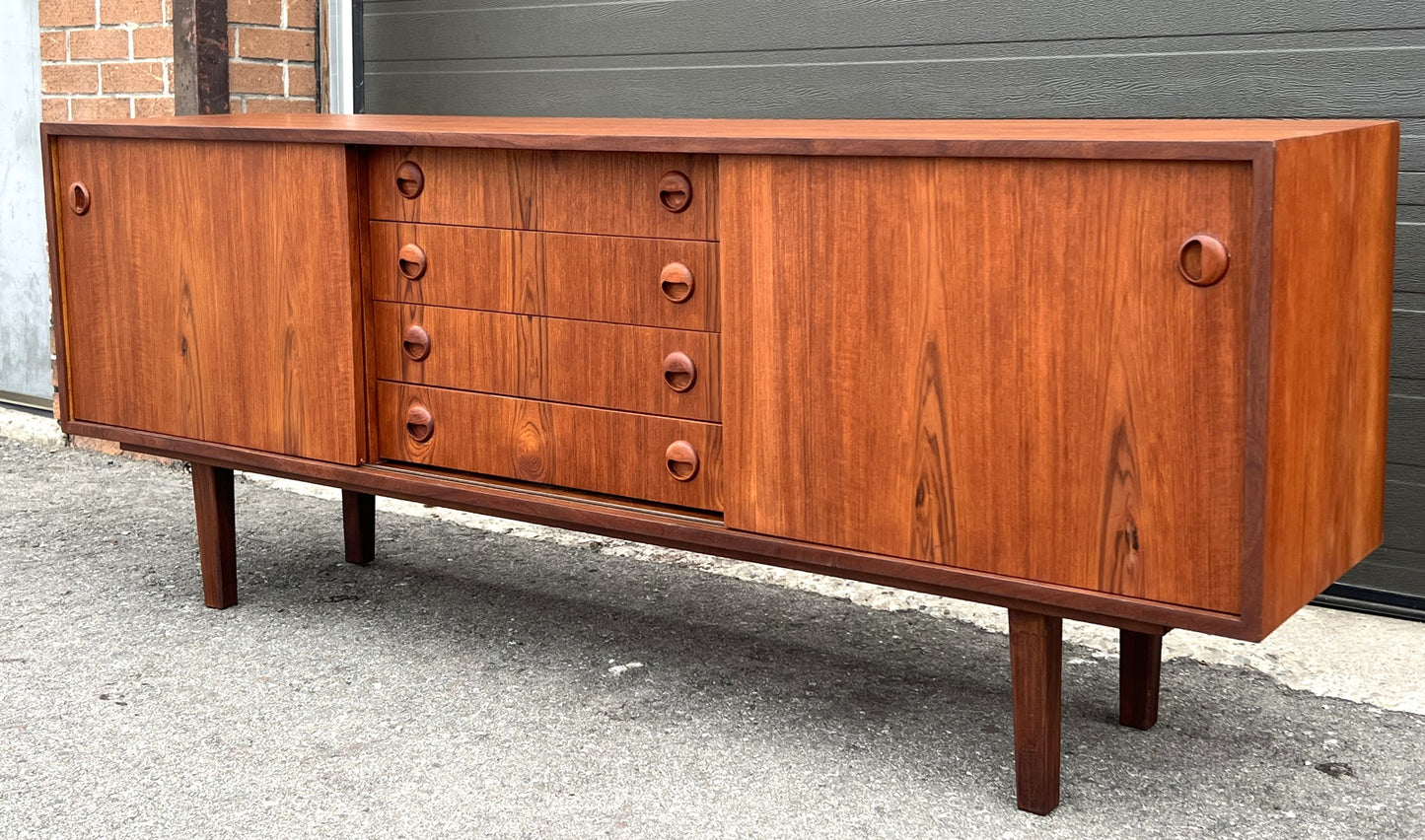 REFINISHED Mid Century Teak Sideboard Credenza Buffet Narrow 72"