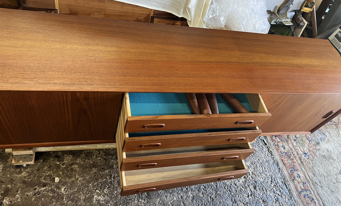 REFINISHED Danish Mid Century Teak Sideboard Credenza Buffet 82"