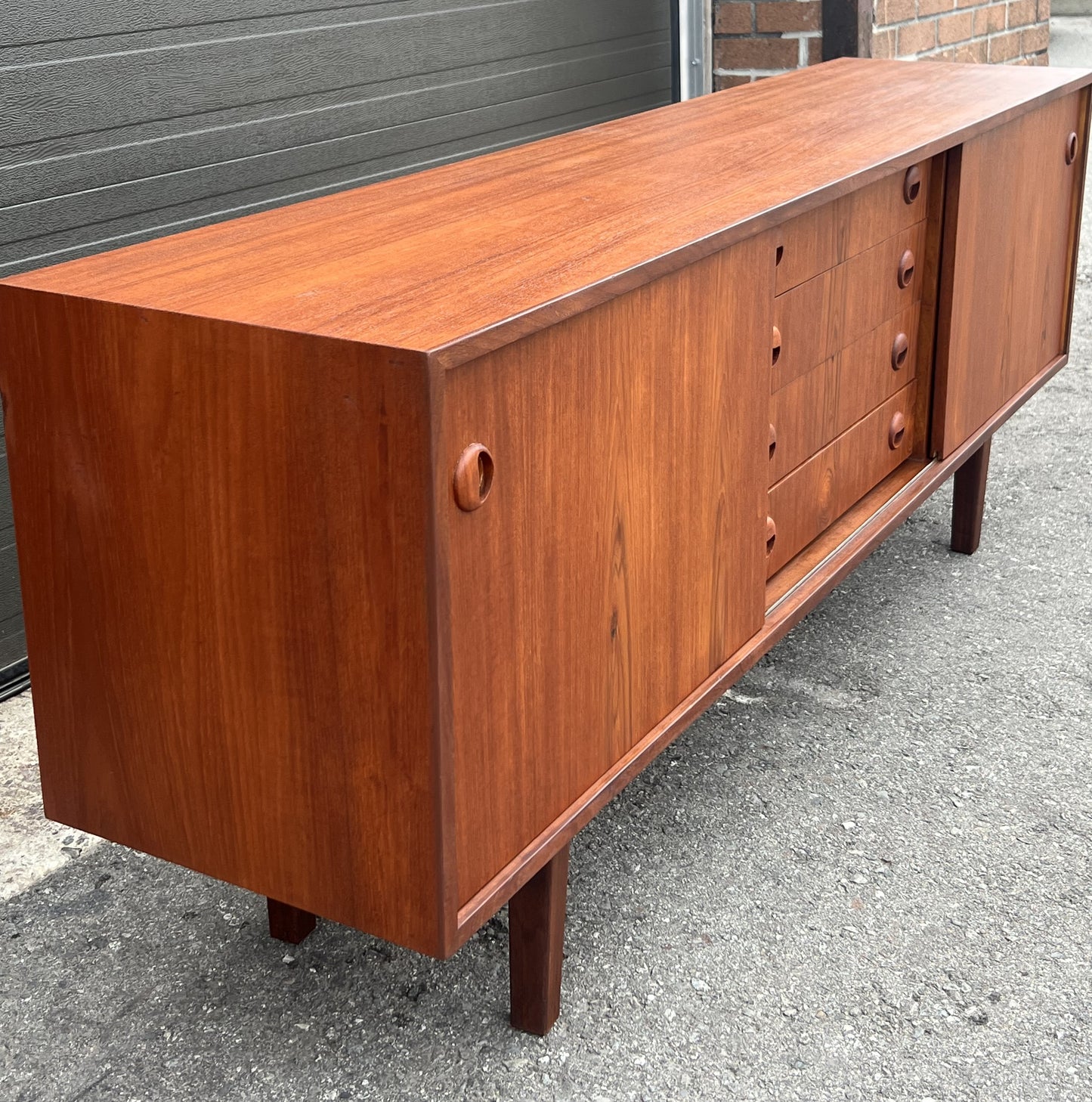 REFINISHED Mid Century Teak Sideboard Credenza Buffet Narrow 72"
