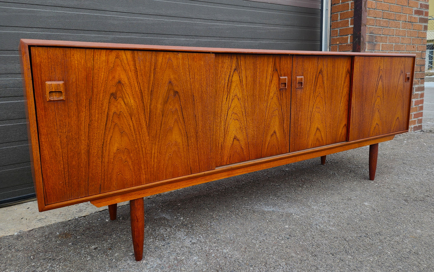 REFINISHED Mid Century Modern Teak Sideboard Credenza 7 ft