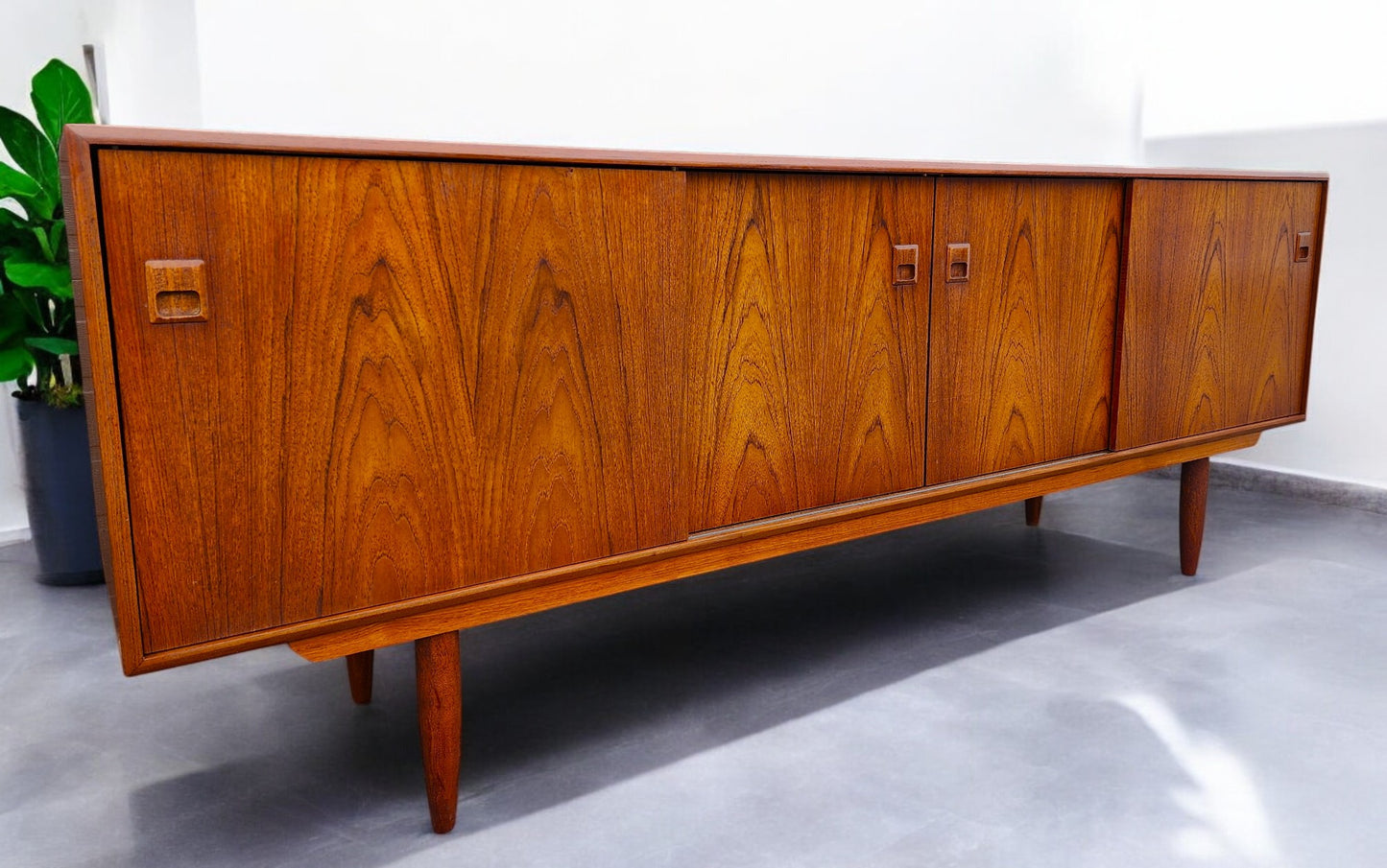 REFINISHED Mid Century Modern Teak Sideboard Credenza 7 ft