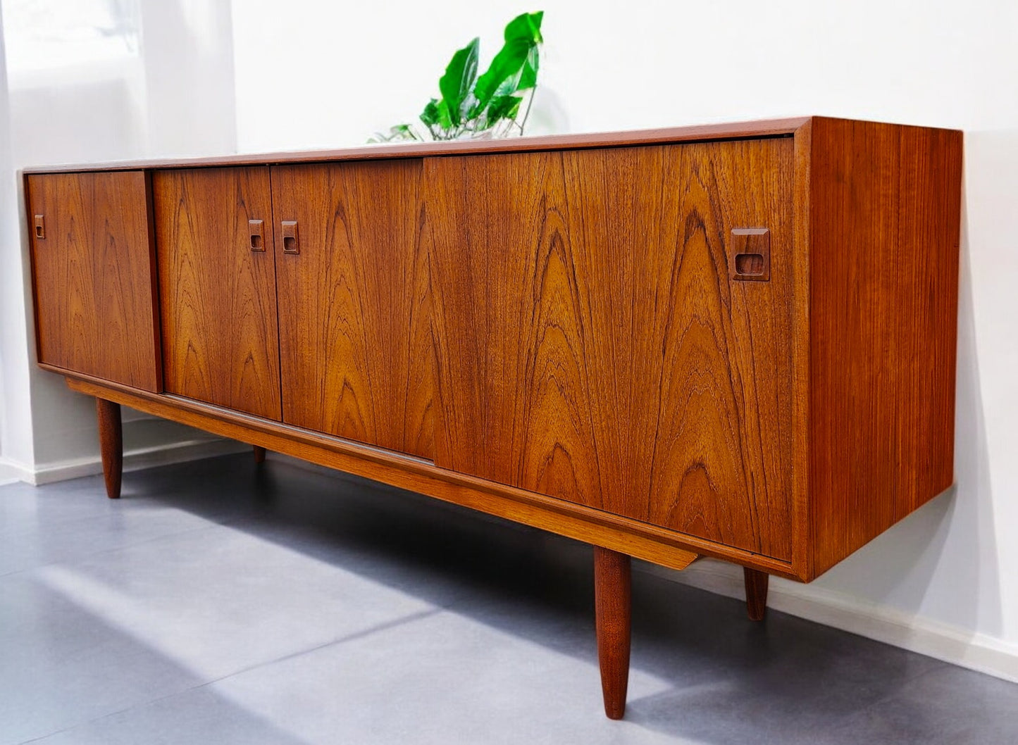REFINISHED Mid Century Modern Teak Sideboard Credenza 7 ft