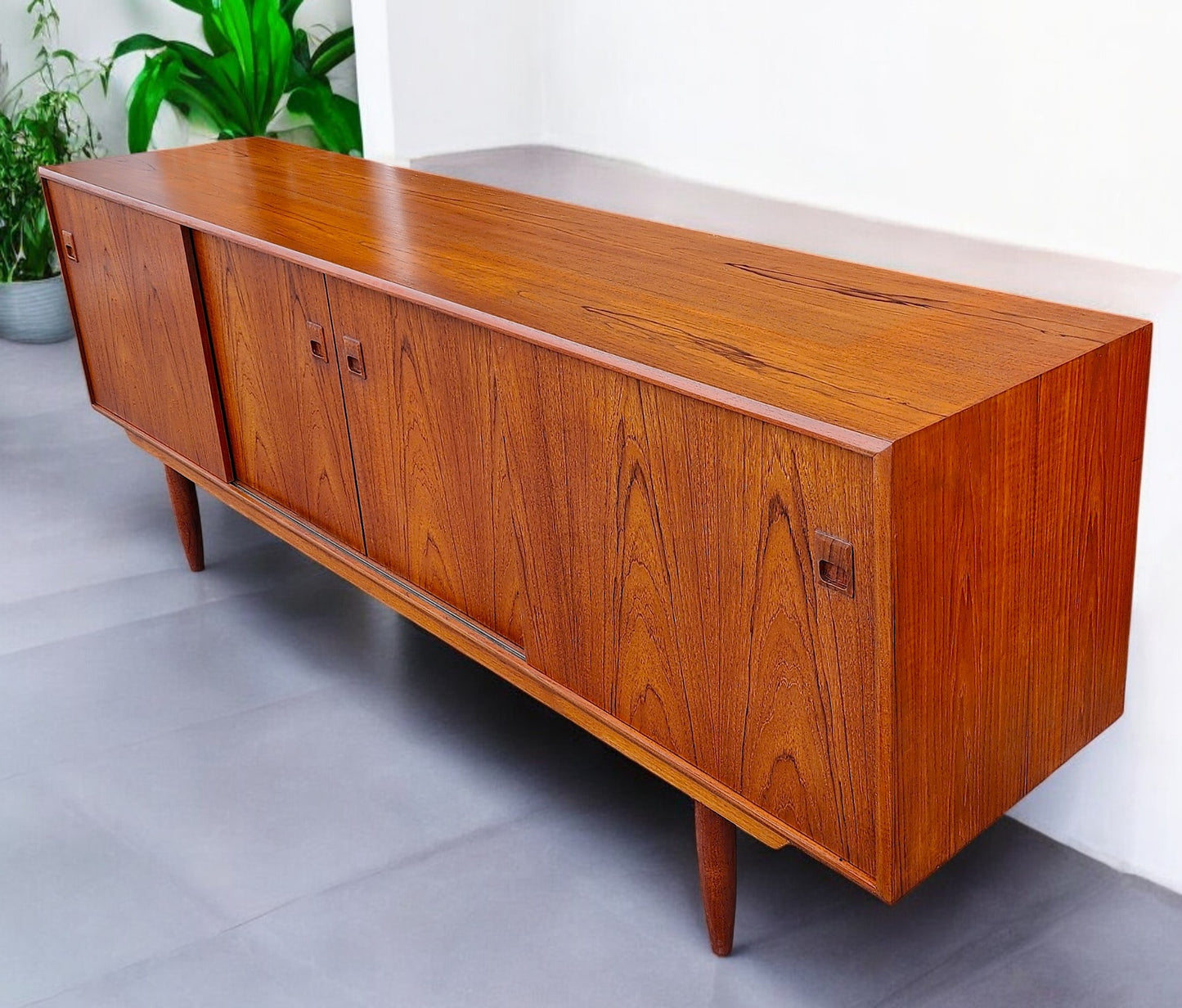 REFINISHED Mid Century Modern Teak Sideboard Credenza 7 ft