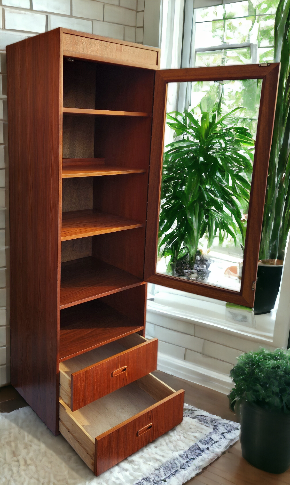 RESTORED Mid Century Modern Teak Tall Cabinet by G Plan with Lighting