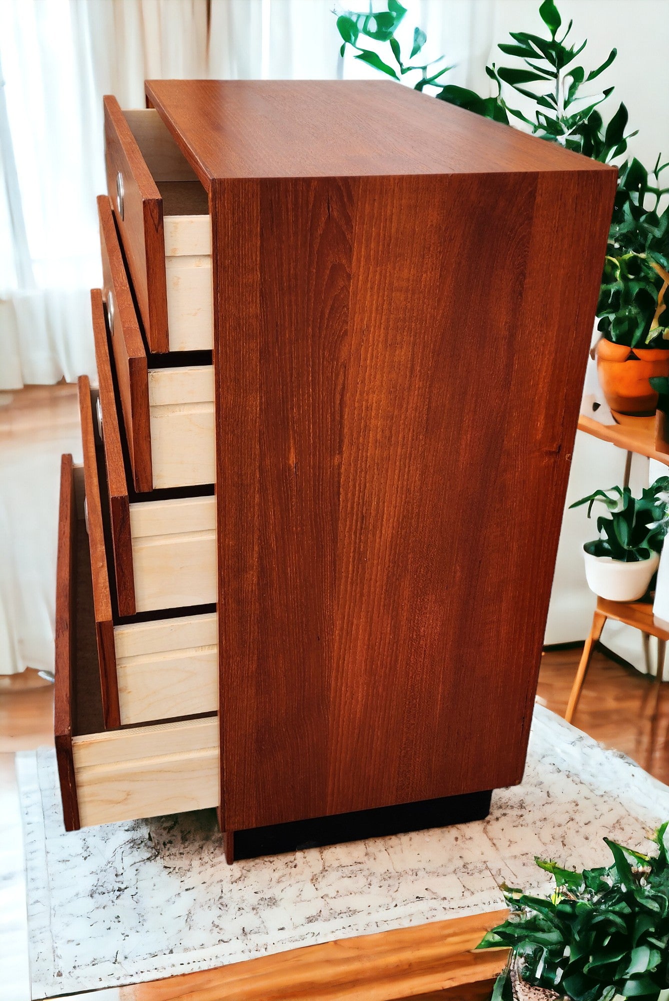 REFINISHED Mid-Century Modern Teak Tallboy Dresser 5 drawers